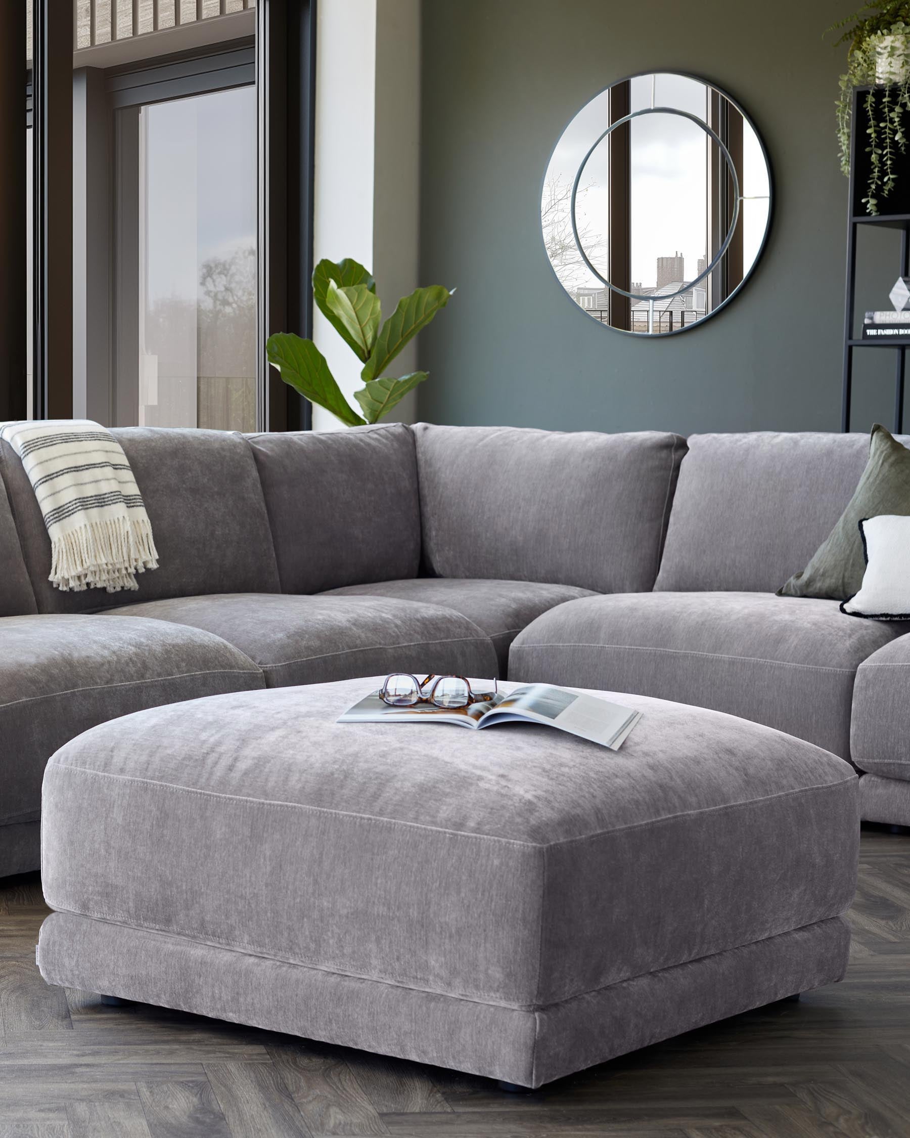Casey mid grey chenille fabric footstool