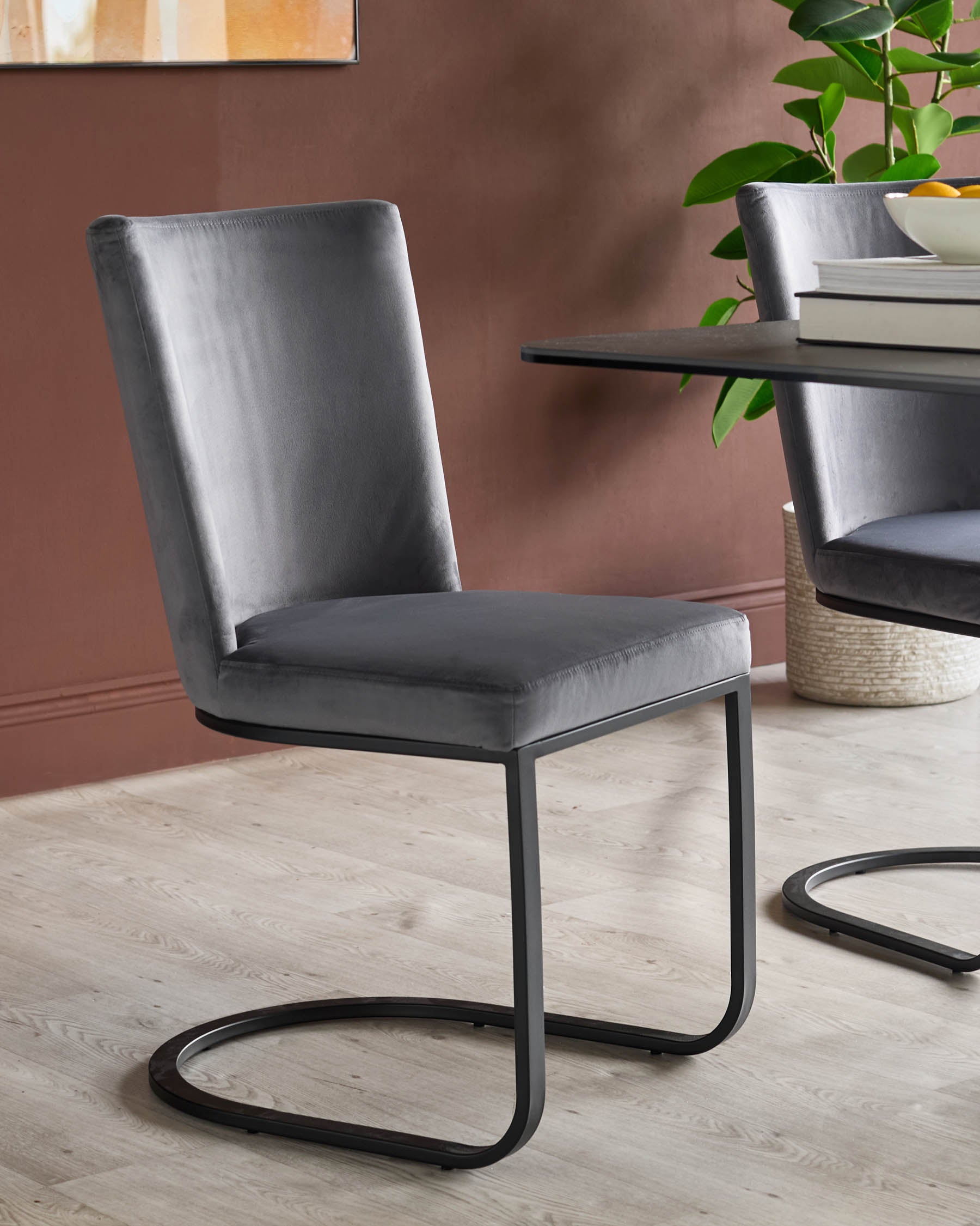 Form Dark Grey Velvet Dining Chair