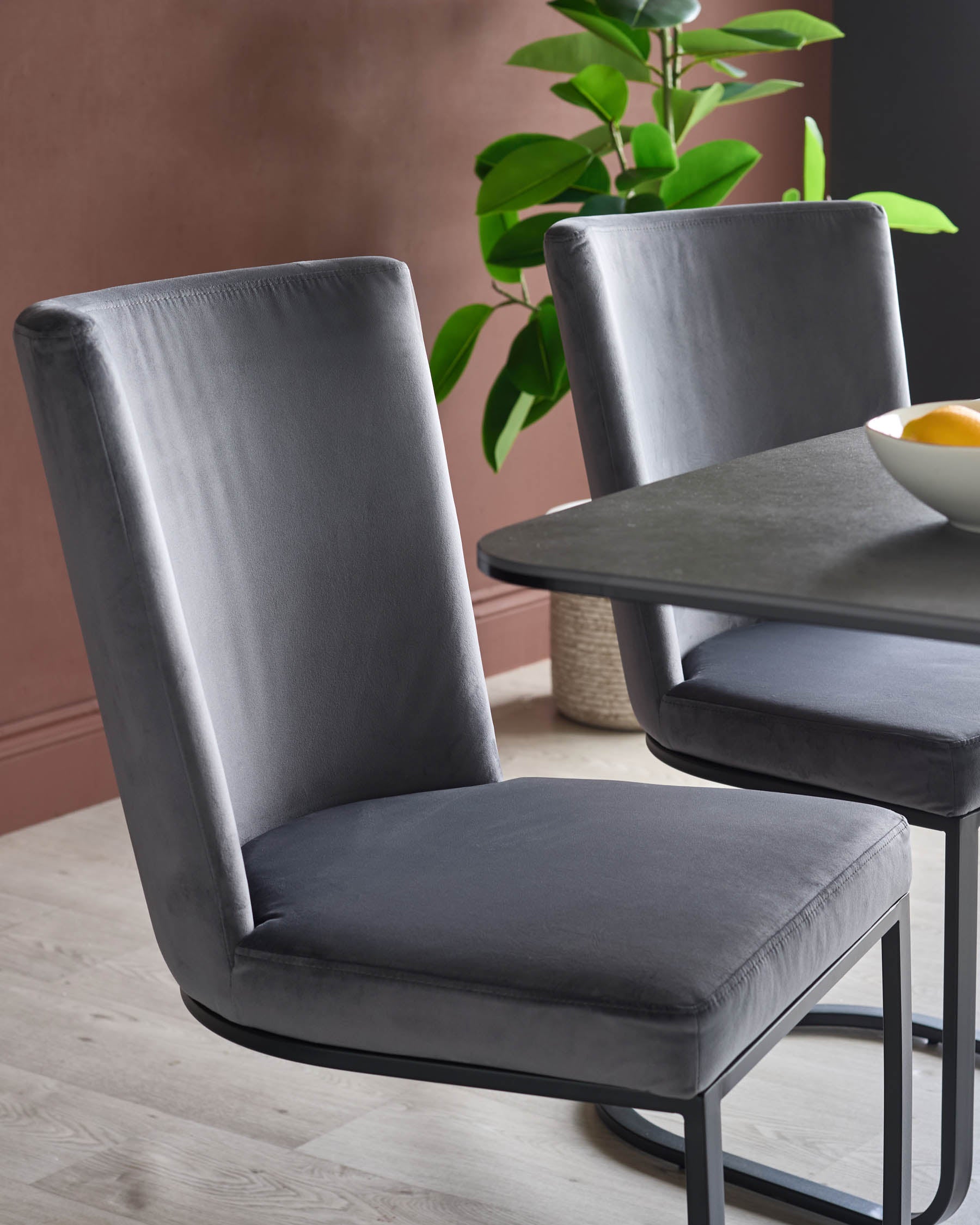 Form Dark Grey Velvet Dining Chair
