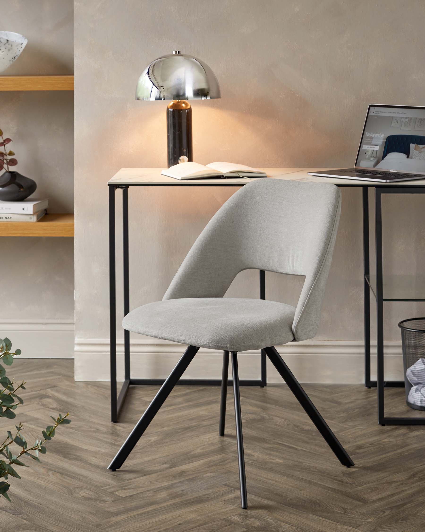 Lottie Swivel Black Metal Chair Mid Grey Soft Weave