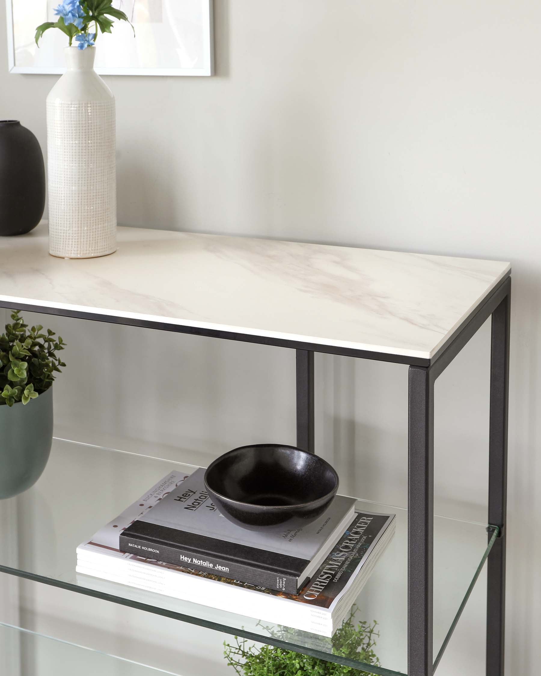 Georgia Marbled Ceramic and Black Frame Modular Shelving Unit