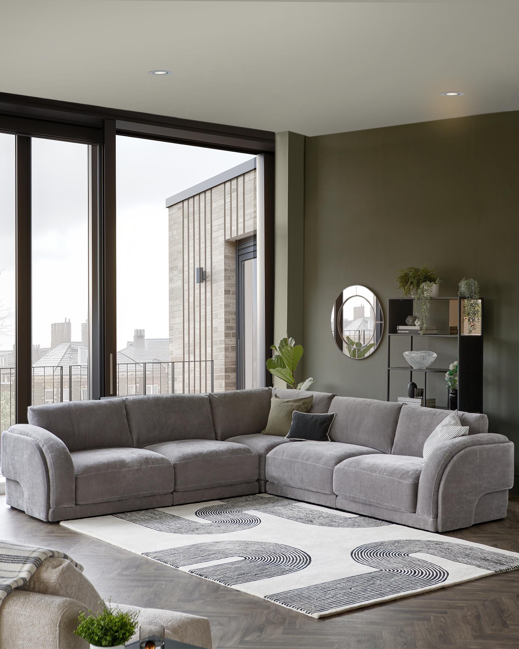 Casey mid grey chenille fabric large corner sofa