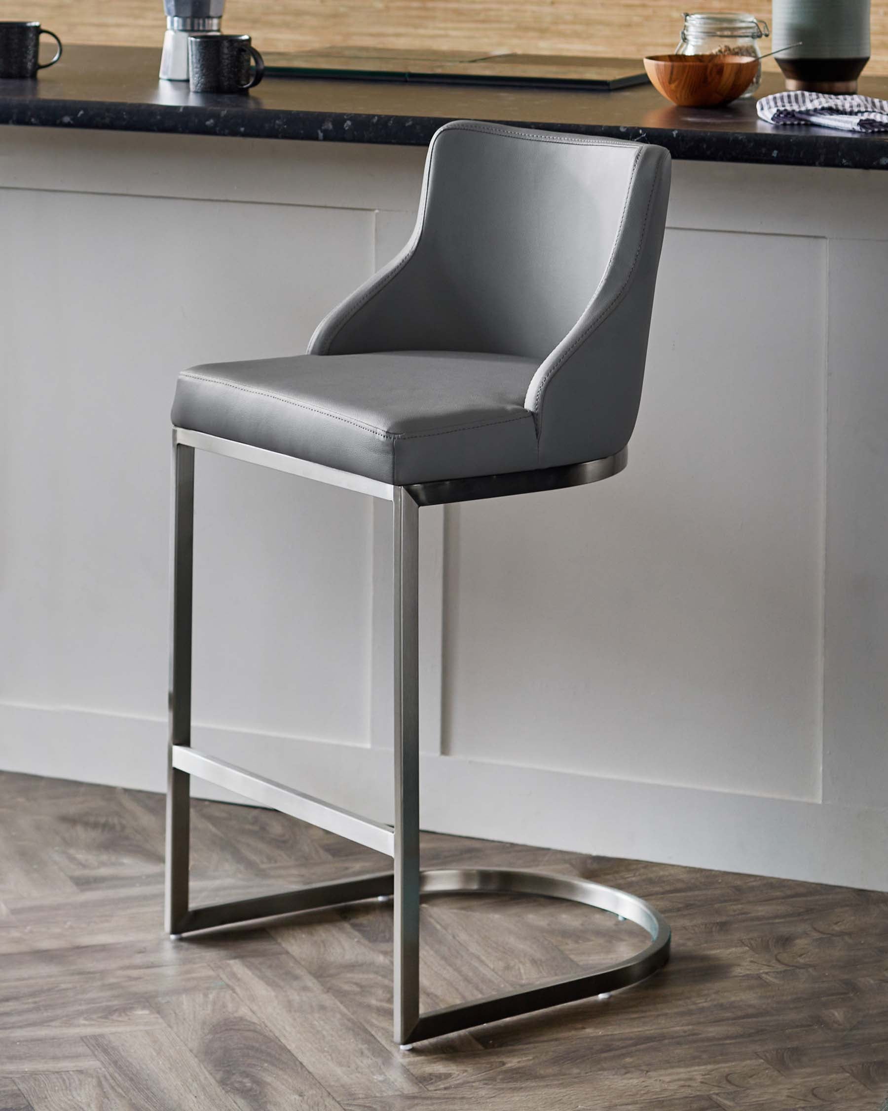 Form Grey Faux Leather Stainless Steel Bar Stool With Backrest