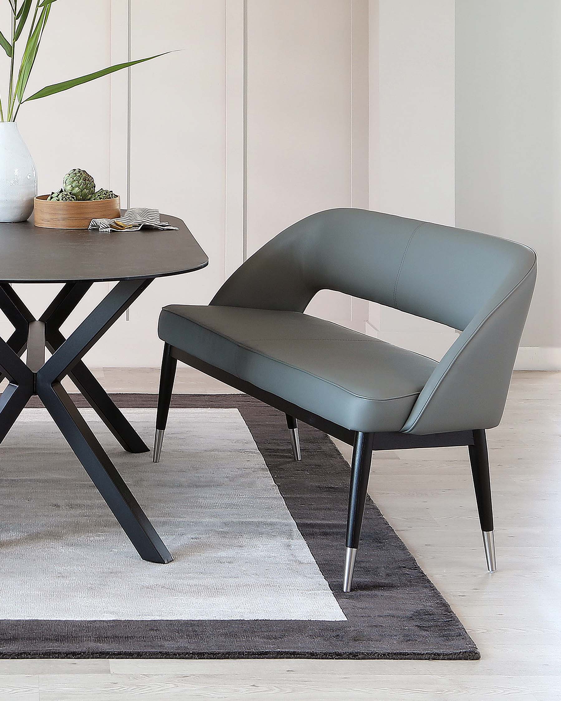 Clover Mid Grey Faux Leather & Stainless Steel Dining Bench With Backrest