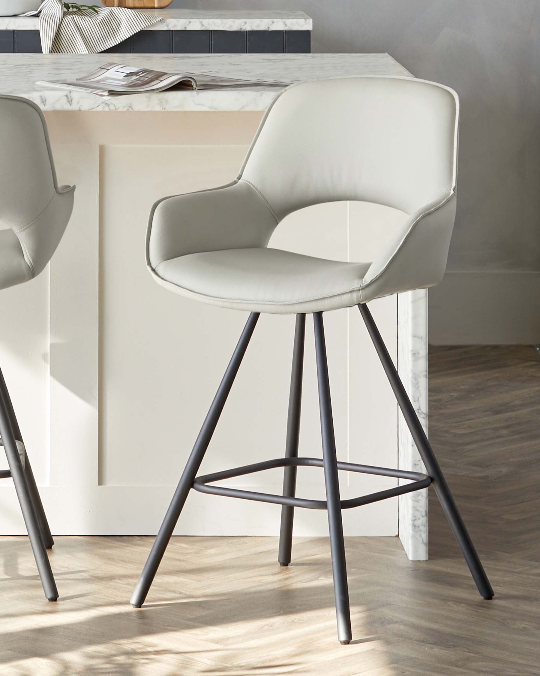 Marlow Light Grey Faux Leather And Black Metal Swivel Bar Stool