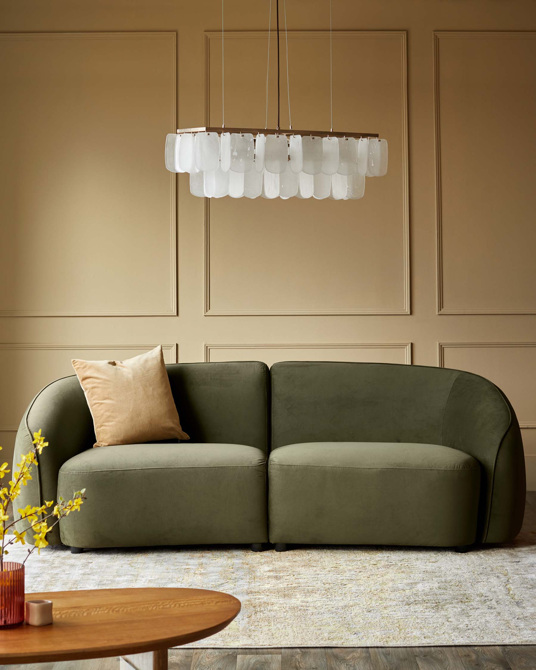 Zoey olive green velvet 3 seater sofa