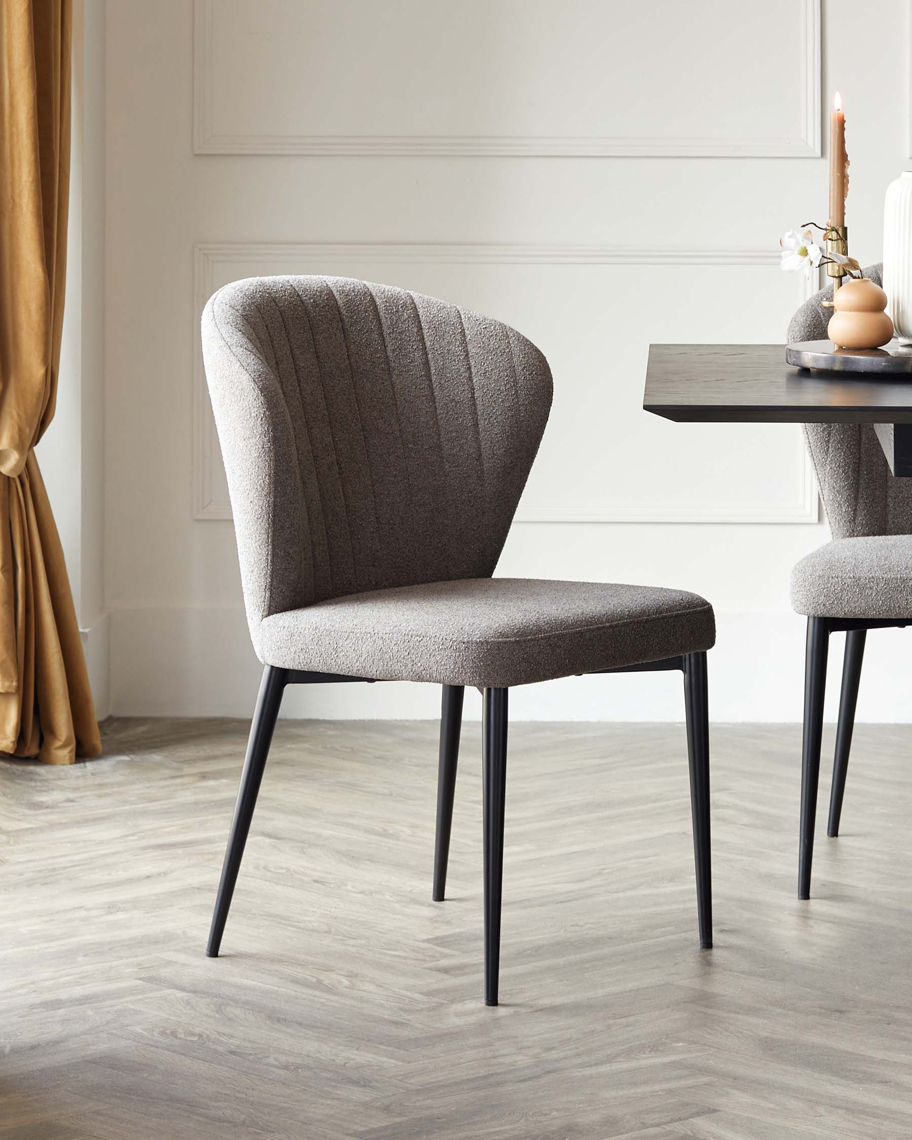 Harper Warm Grey Soft Touch Boucle Black Metal Dining Chair