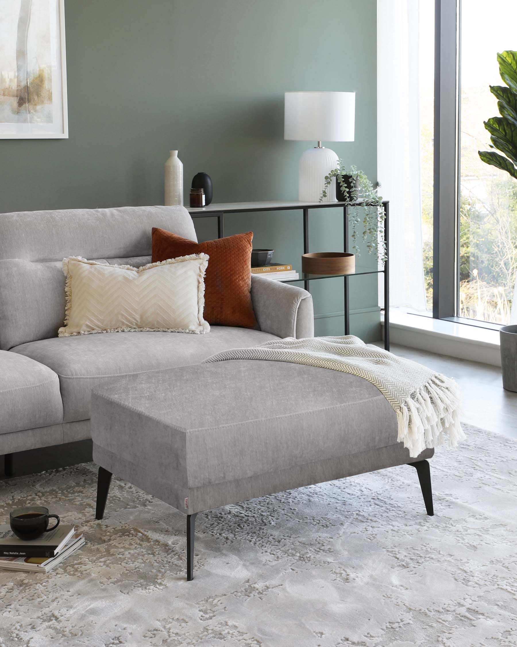 Brooks Light Grey Fabric Footstool