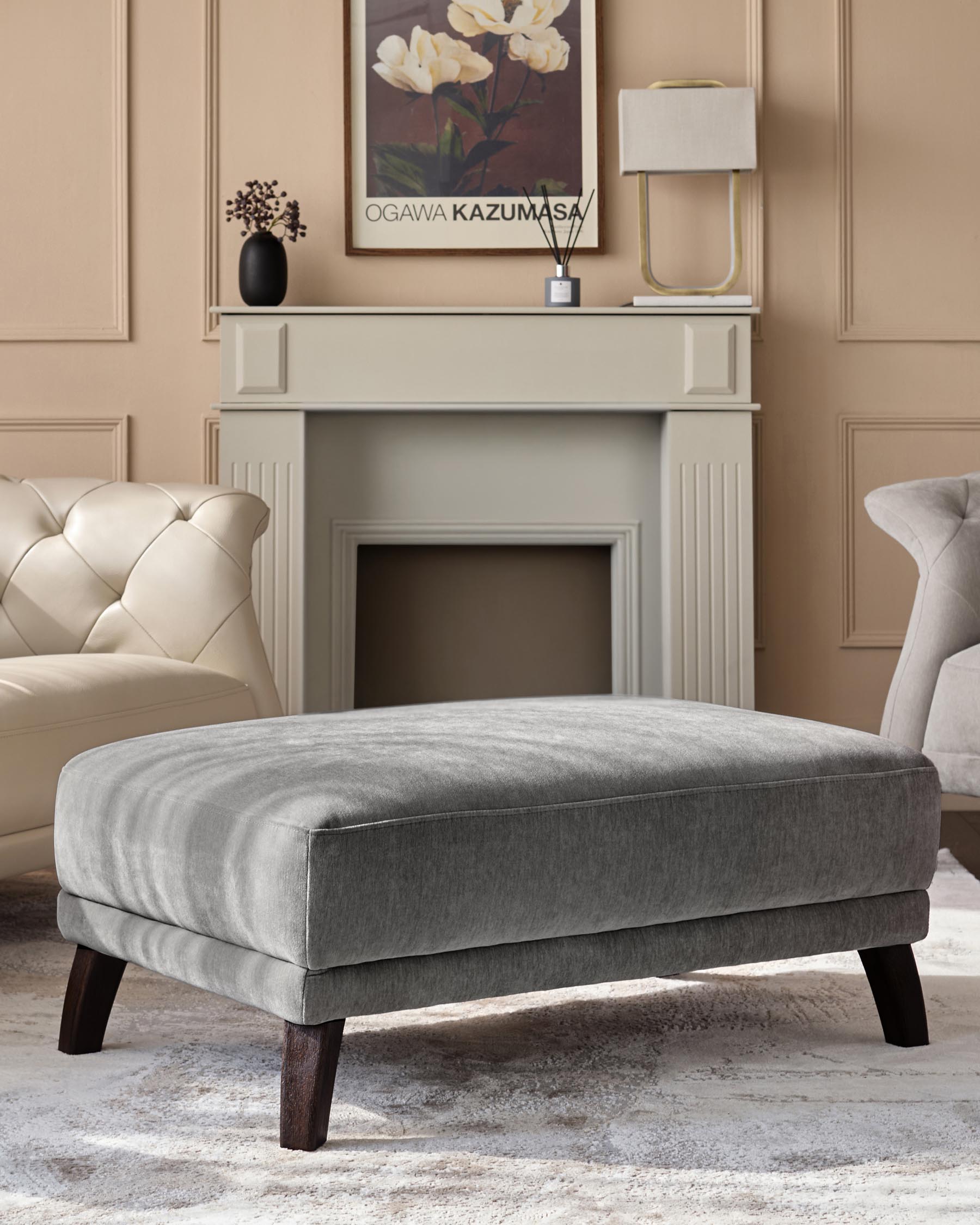 Luxe Modern Mid Grey Fabric Footstool