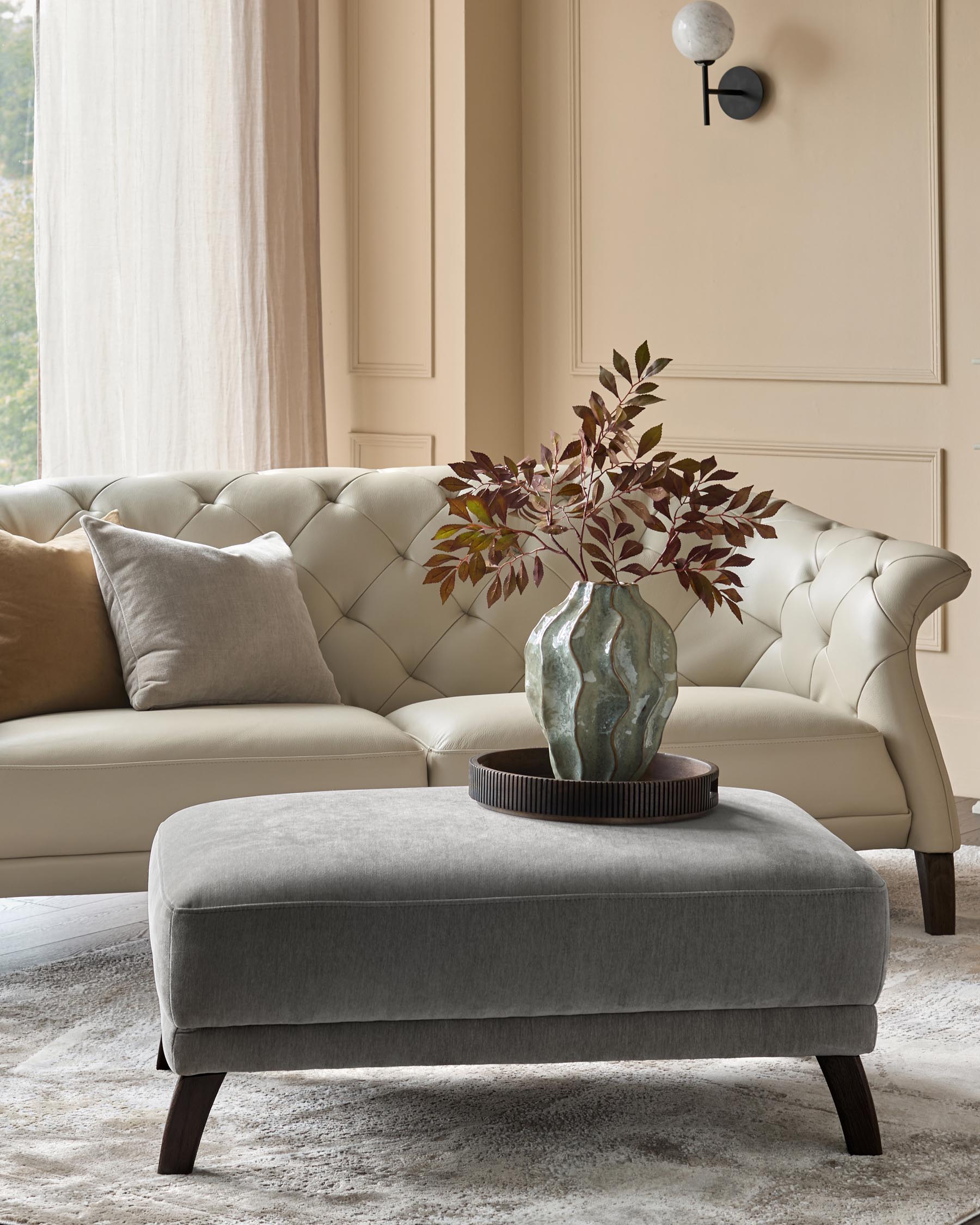 Luxe Modern Mid Grey Fabric Footstool