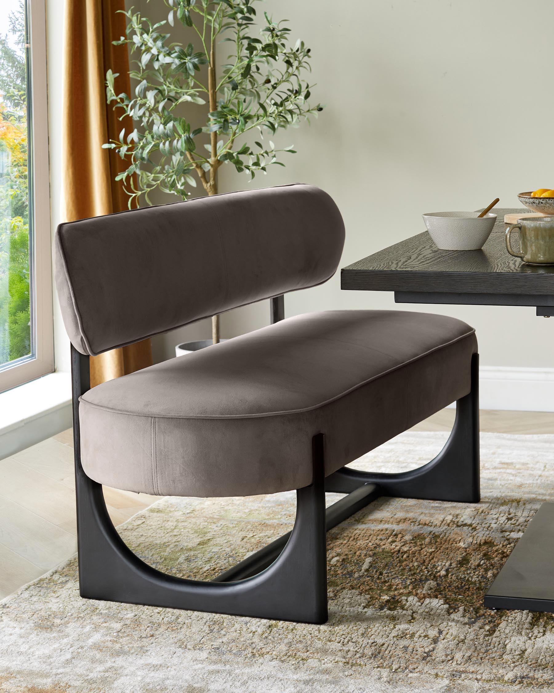 Orlan mocha velvet 3 seater dining bench with backrest