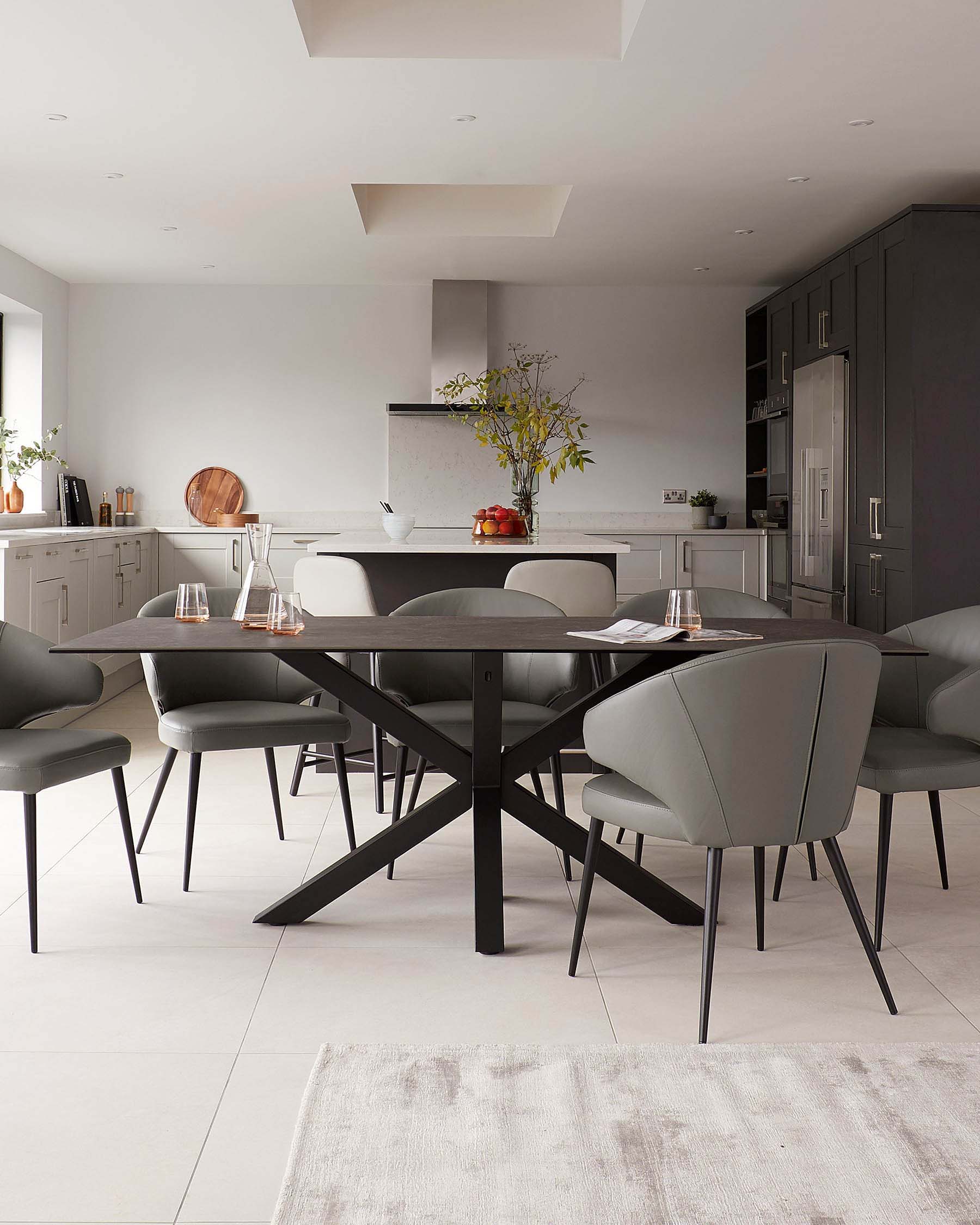 Riley 8 seater table and 8 Landon dark grey dining chairs set