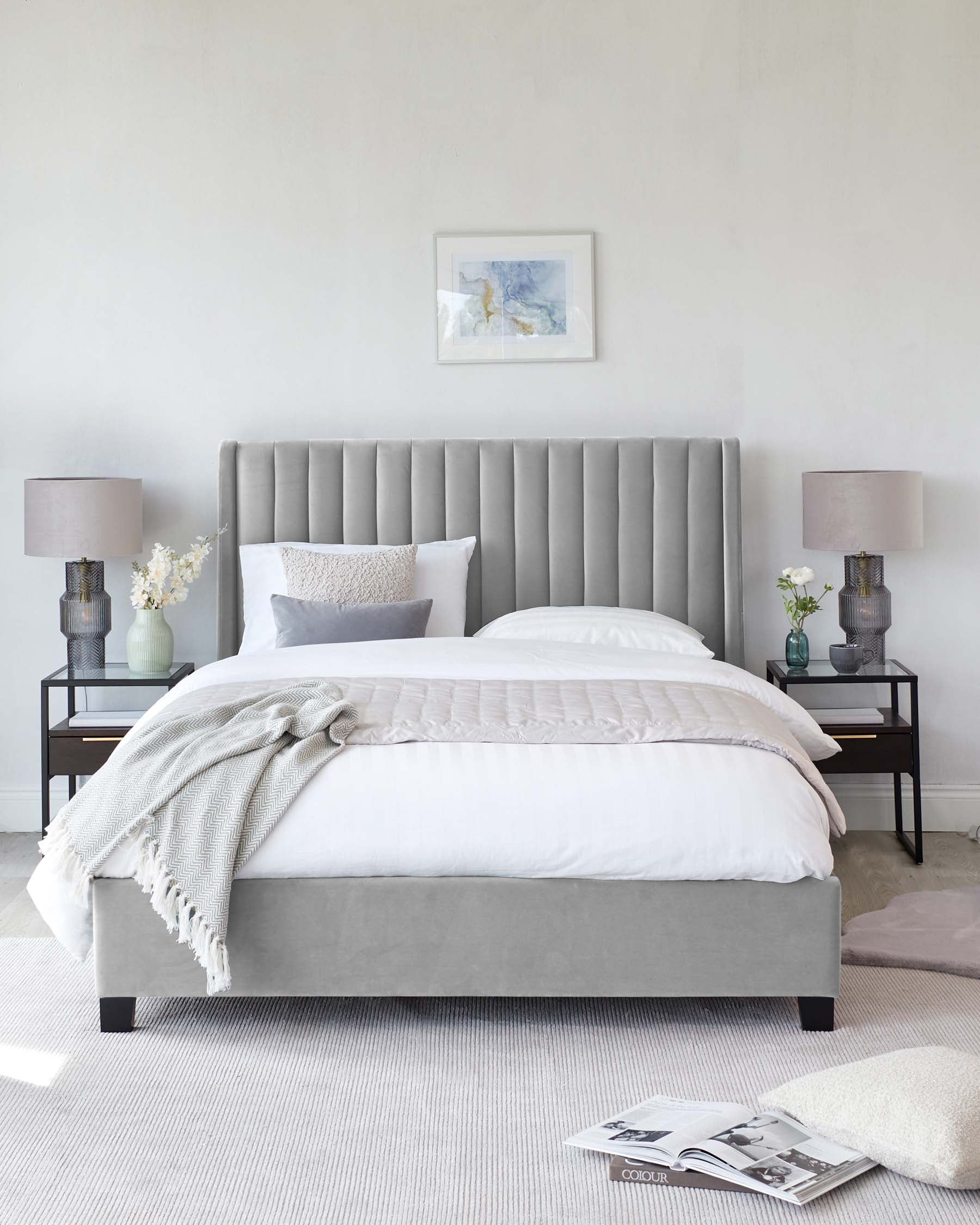 Amalfi light grey velvet double ottoman storage bed