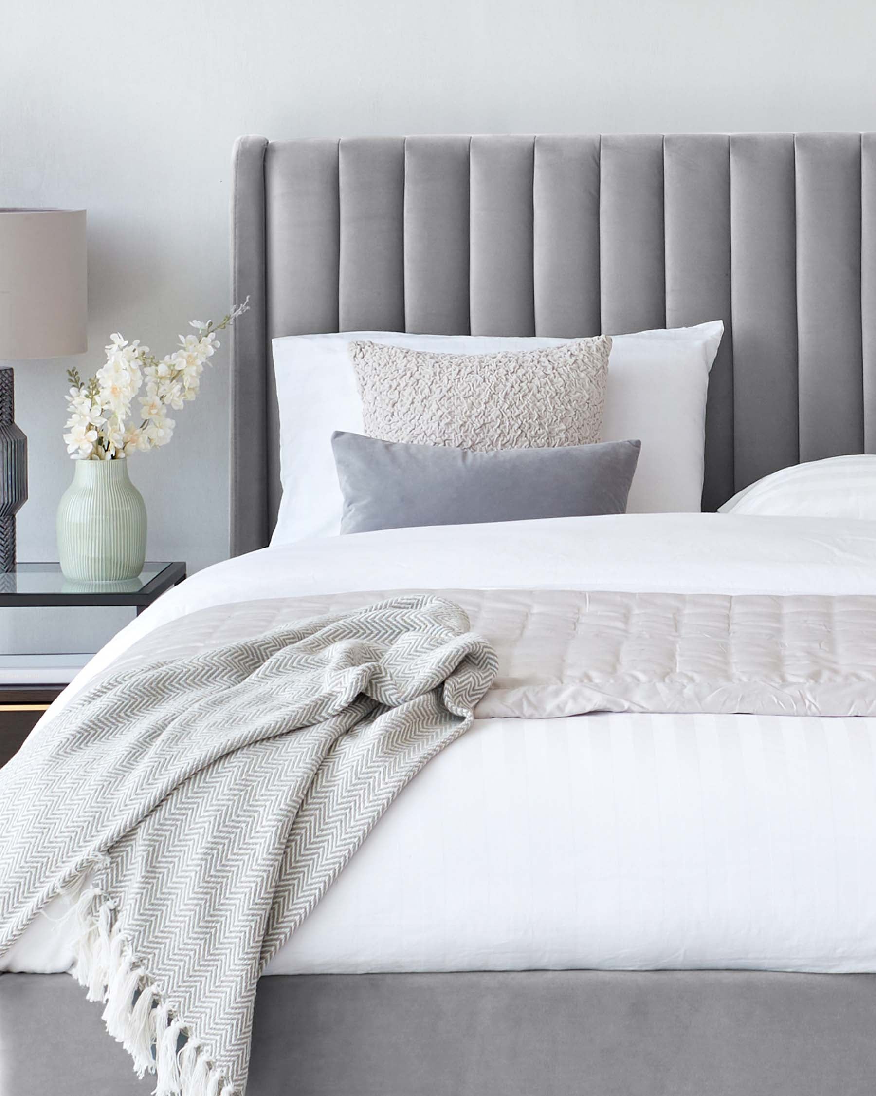 Amalfi light grey velvet double ottoman storage bed