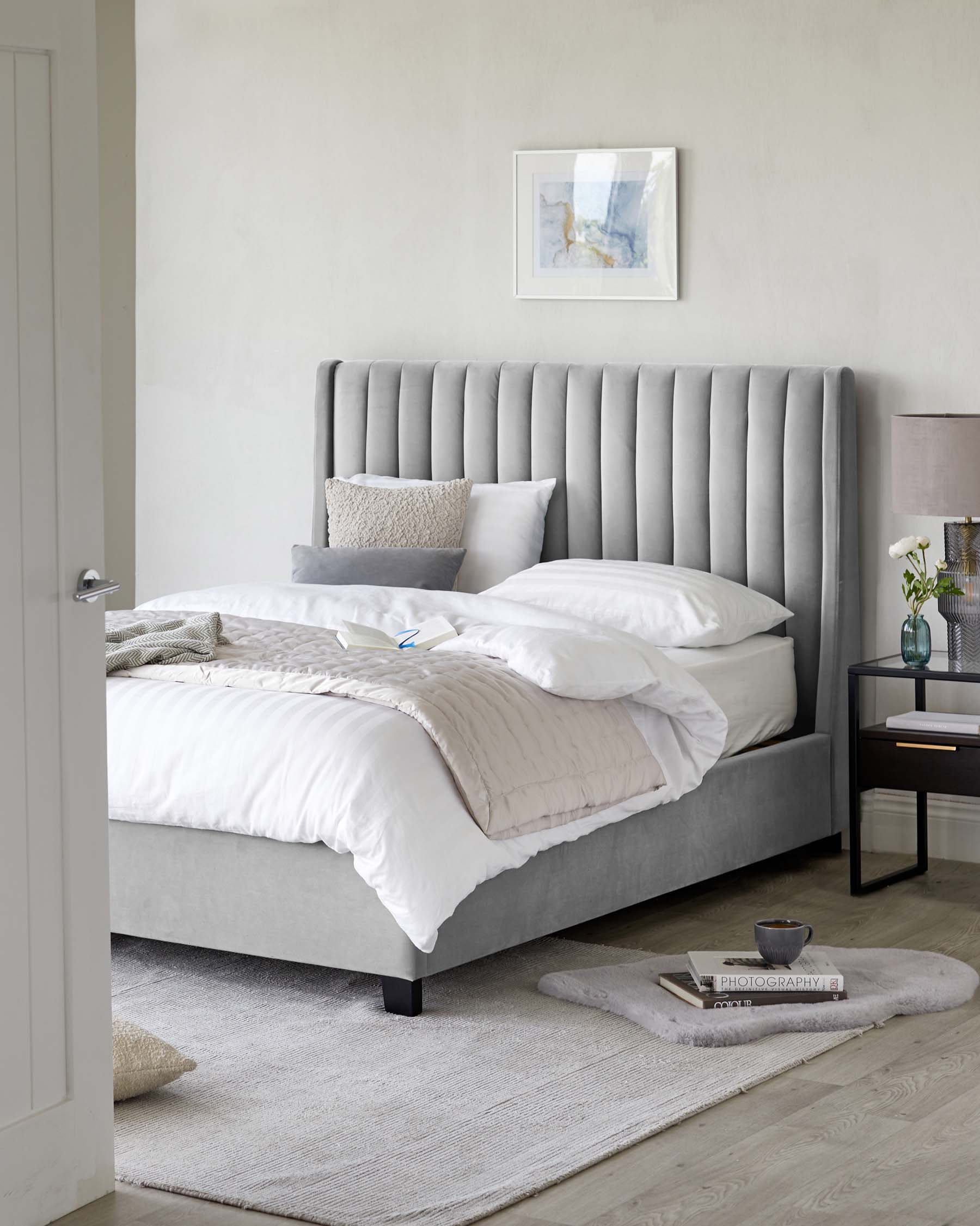 Amalfi light grey velvet double ottoman storage bed