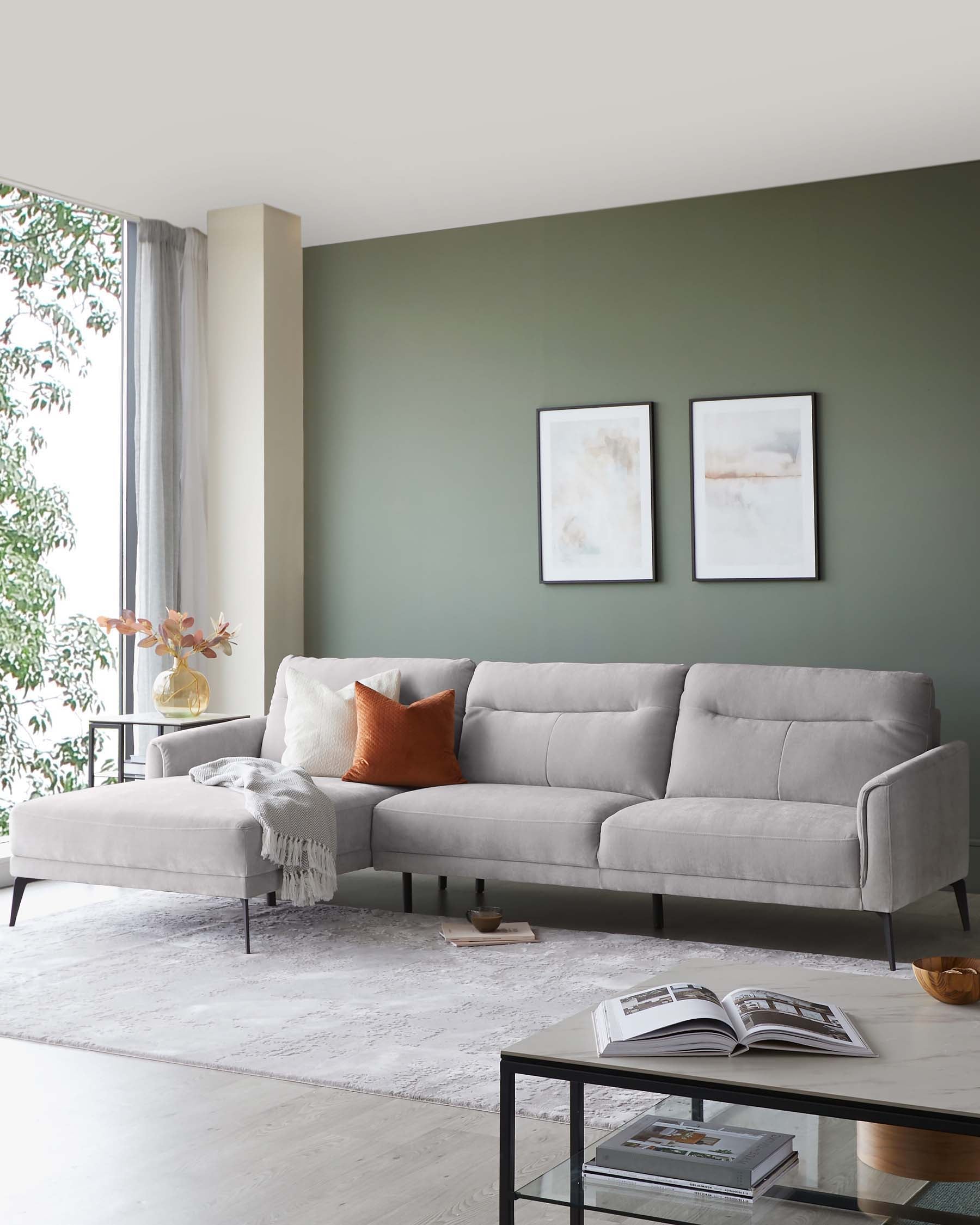 Brooks Light Grey Fabric Left Hand Corner Chaise Sofa