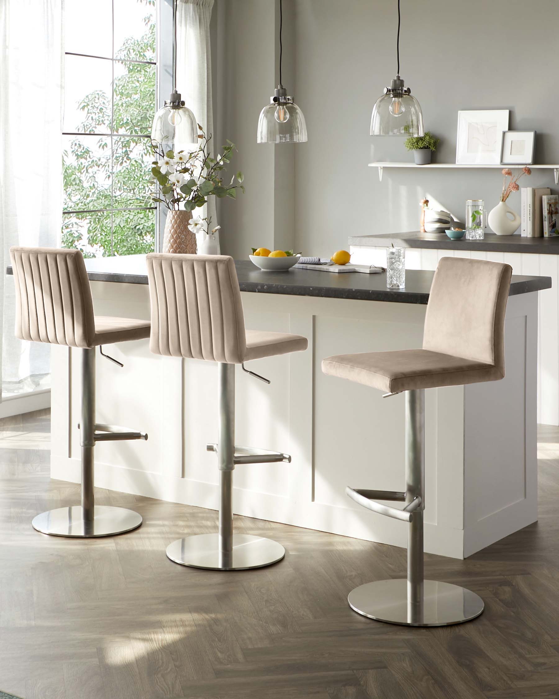 Lesley Champagne Velvet Gas Lift Bar Stool