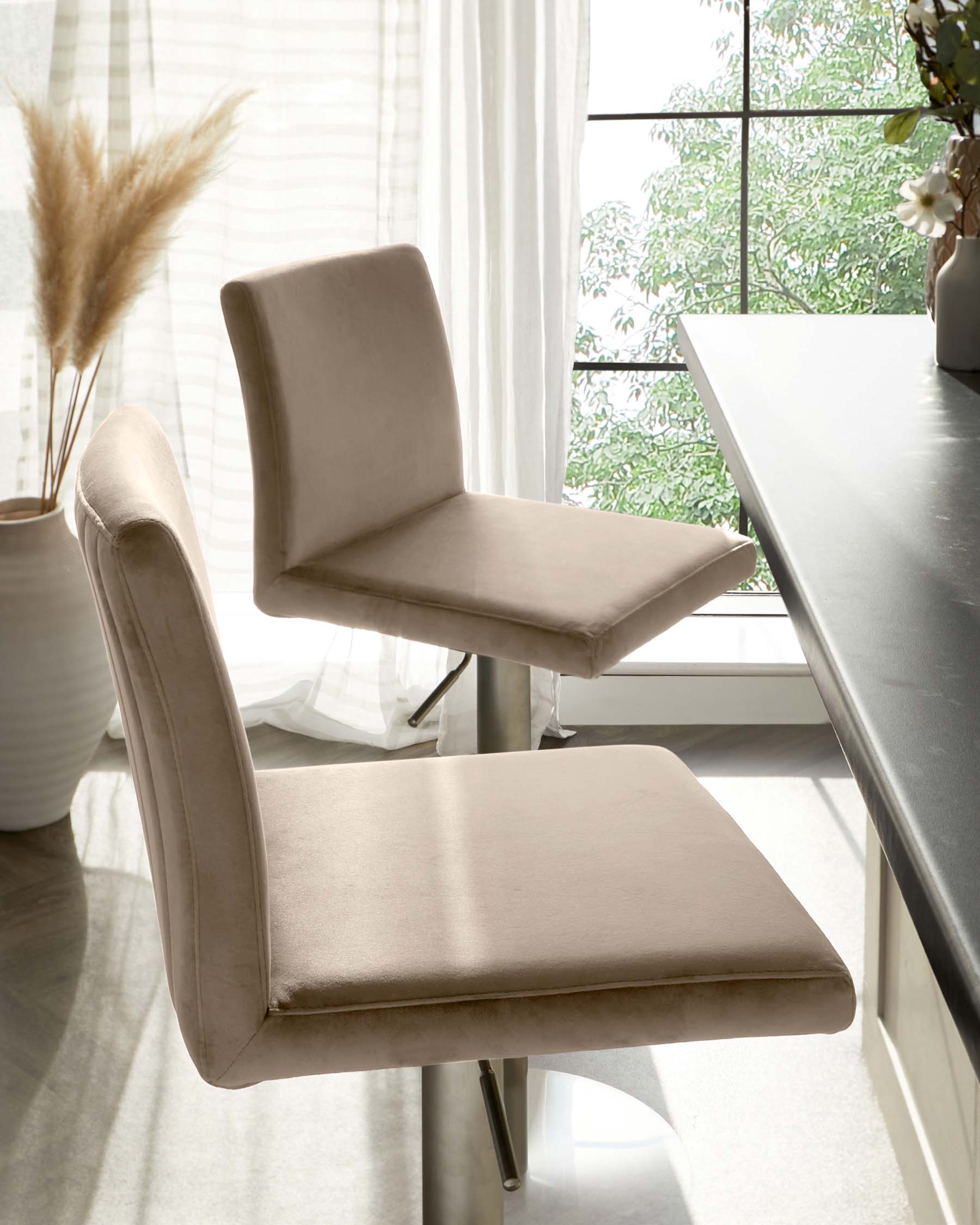 Lesley Champagne Velvet Gas Lift Bar Stool