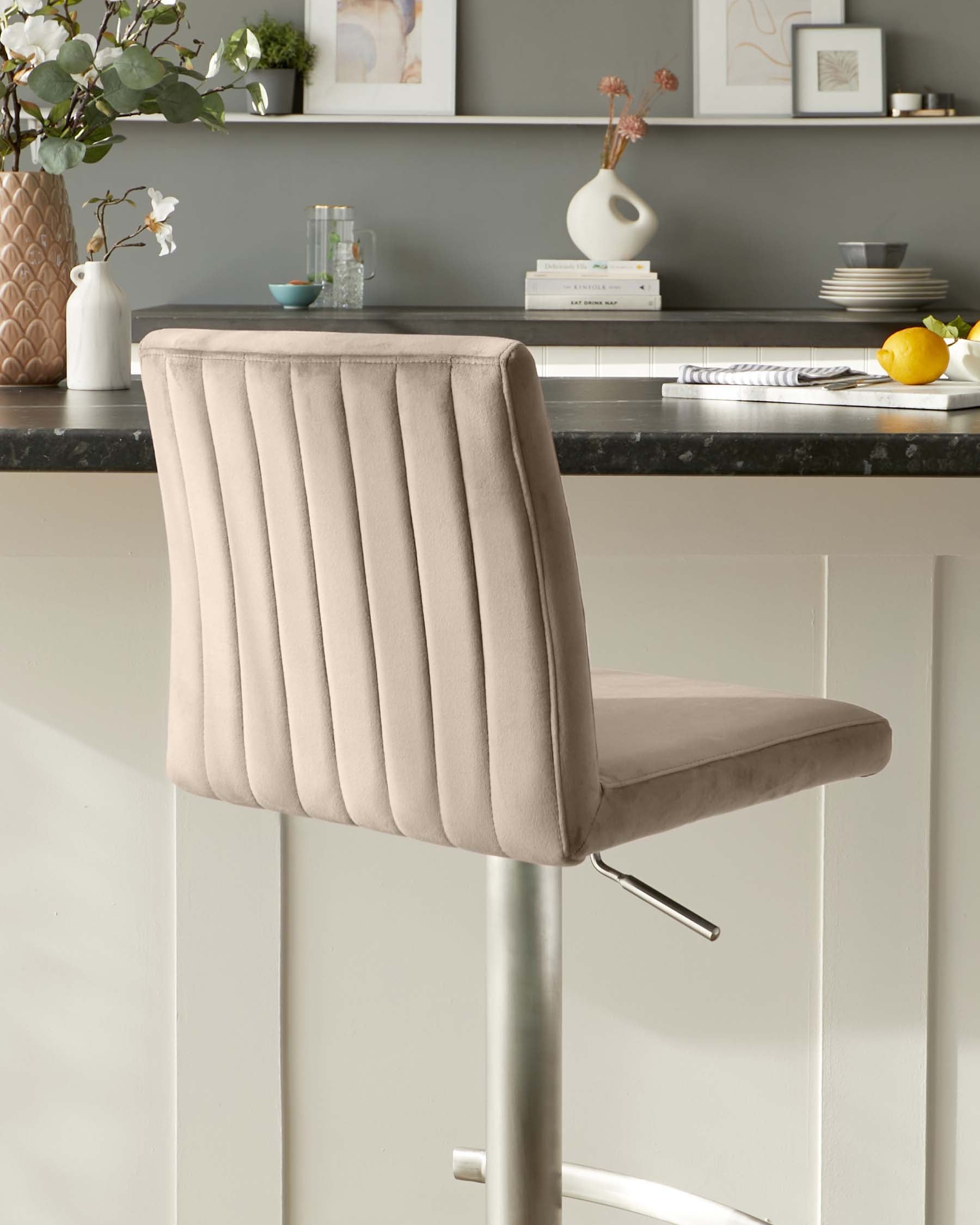 Lesley Champagne Velvet Gas Lift Bar Stool