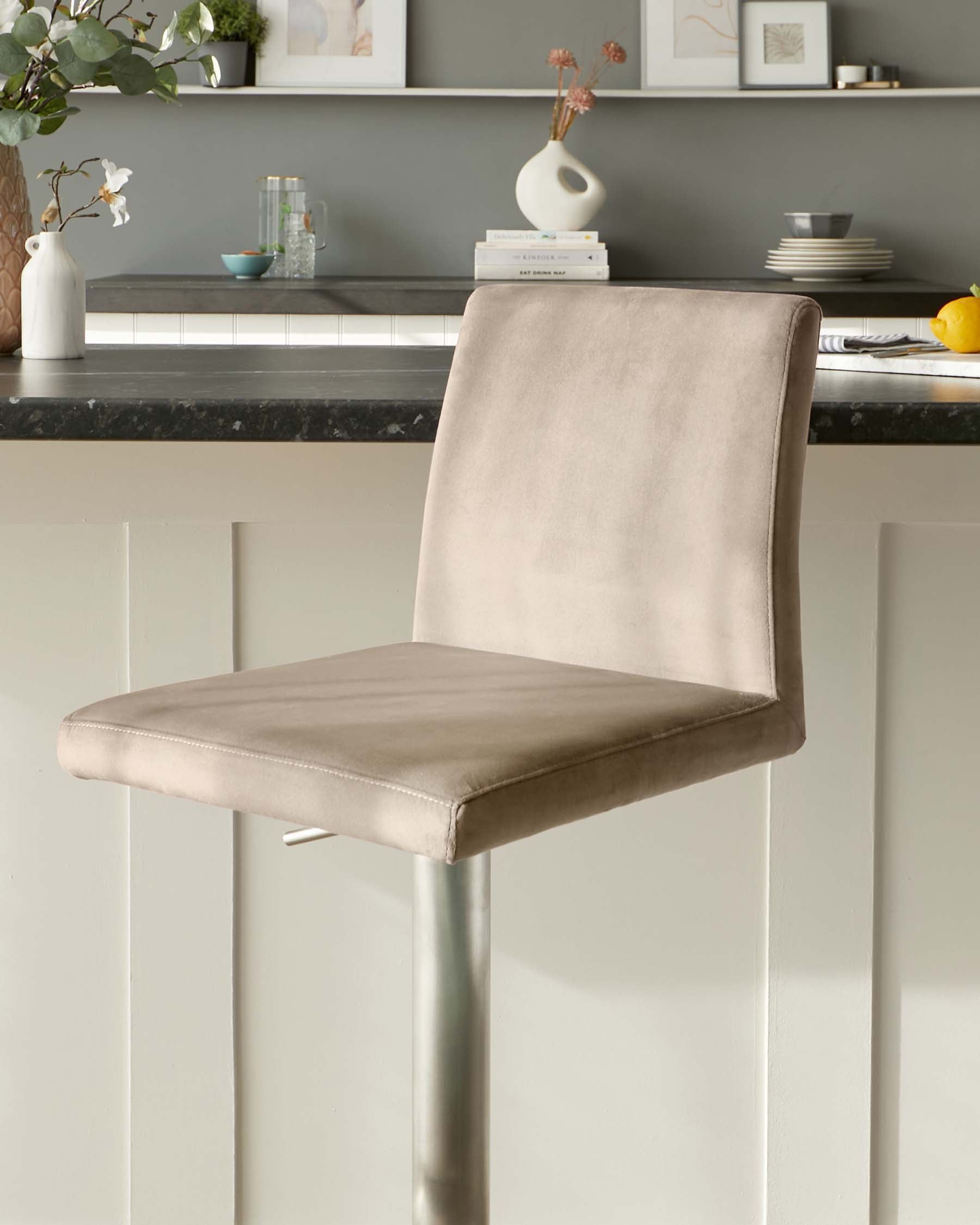 Lesley Champagne Velvet Gas Lift Bar Stool
