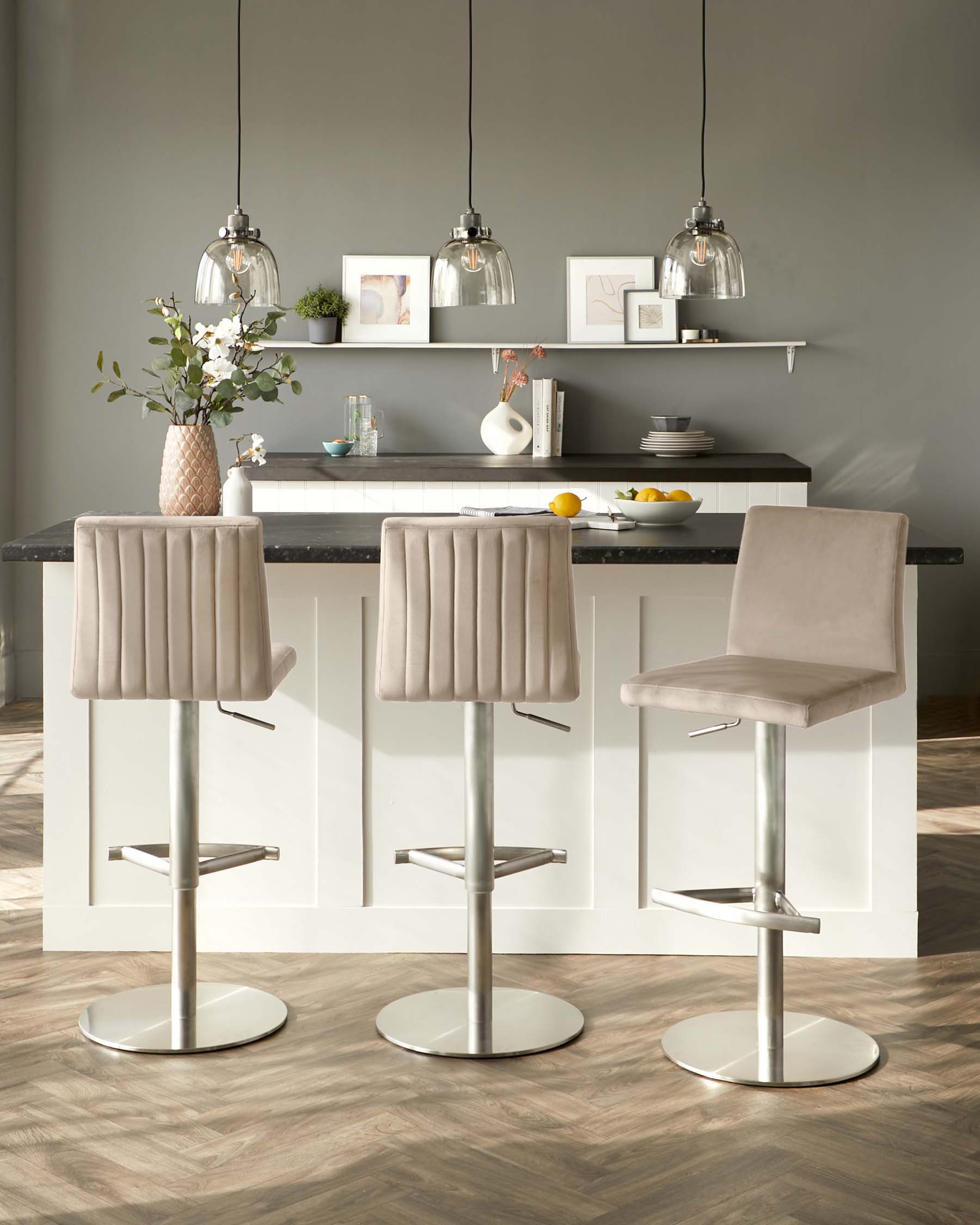 Lesley Champagne Velvet Gas Lift Bar Stool