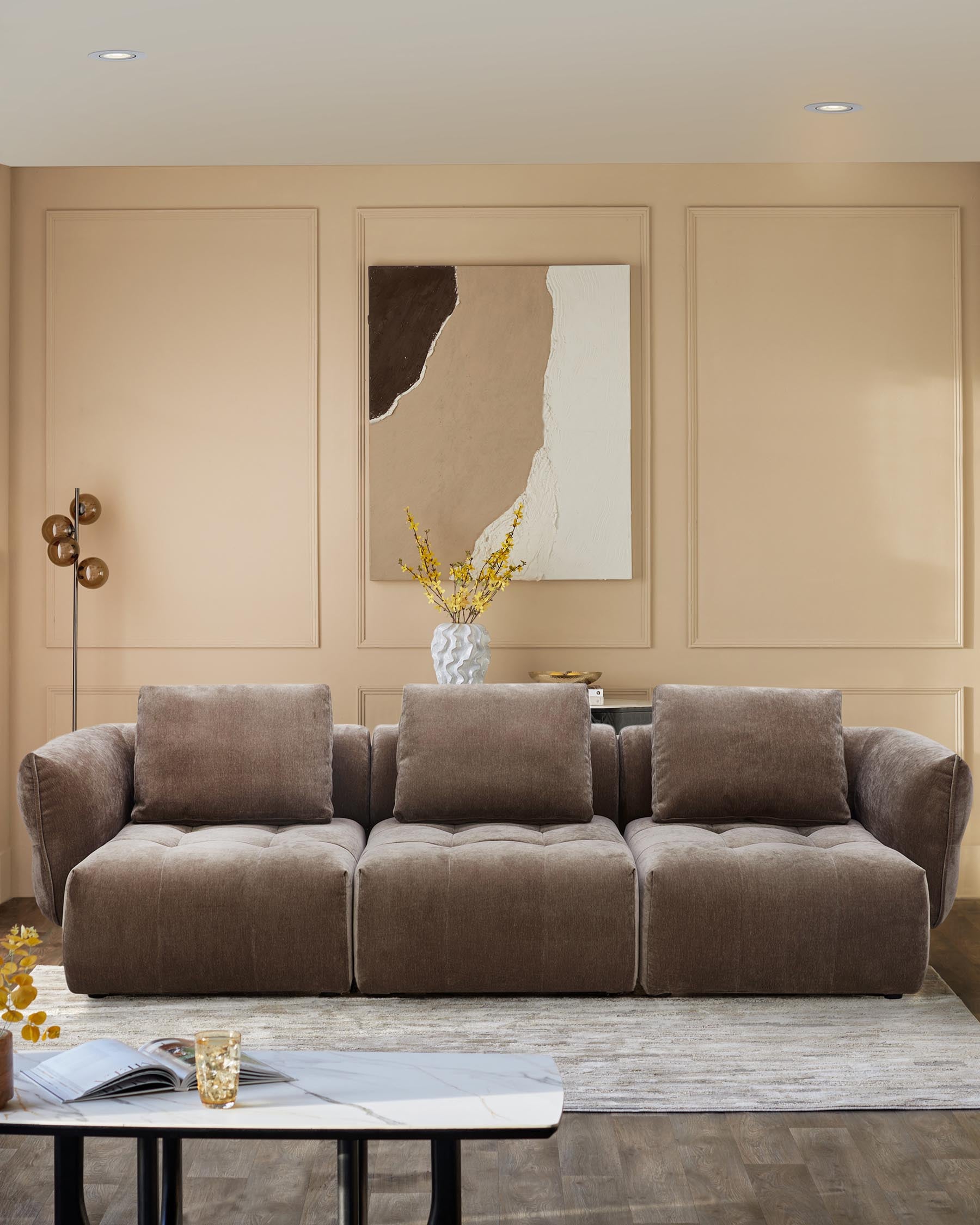 Lillian mocha fabric 3 seater sofa