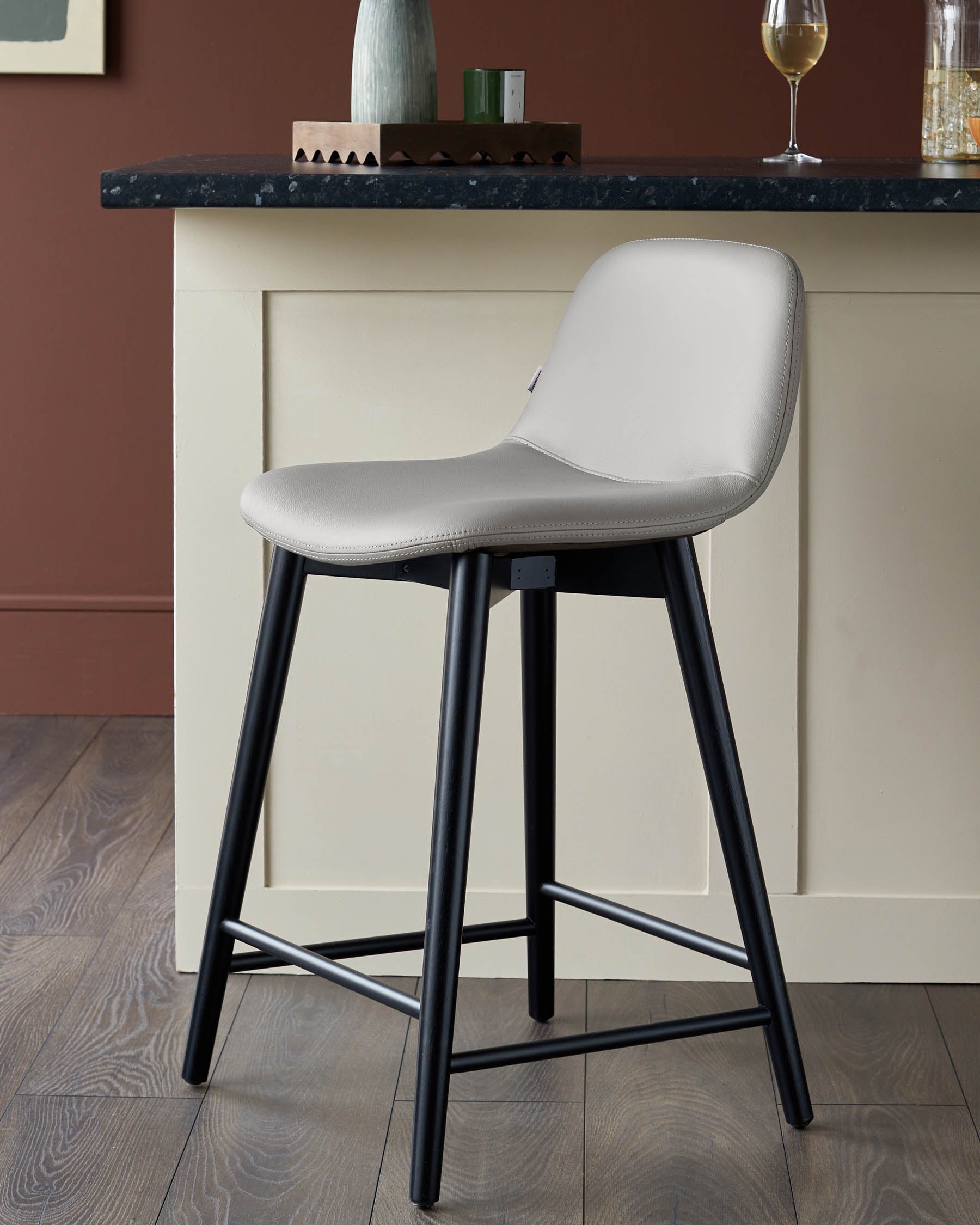 Hudson Light Grey Leather Bar Stool