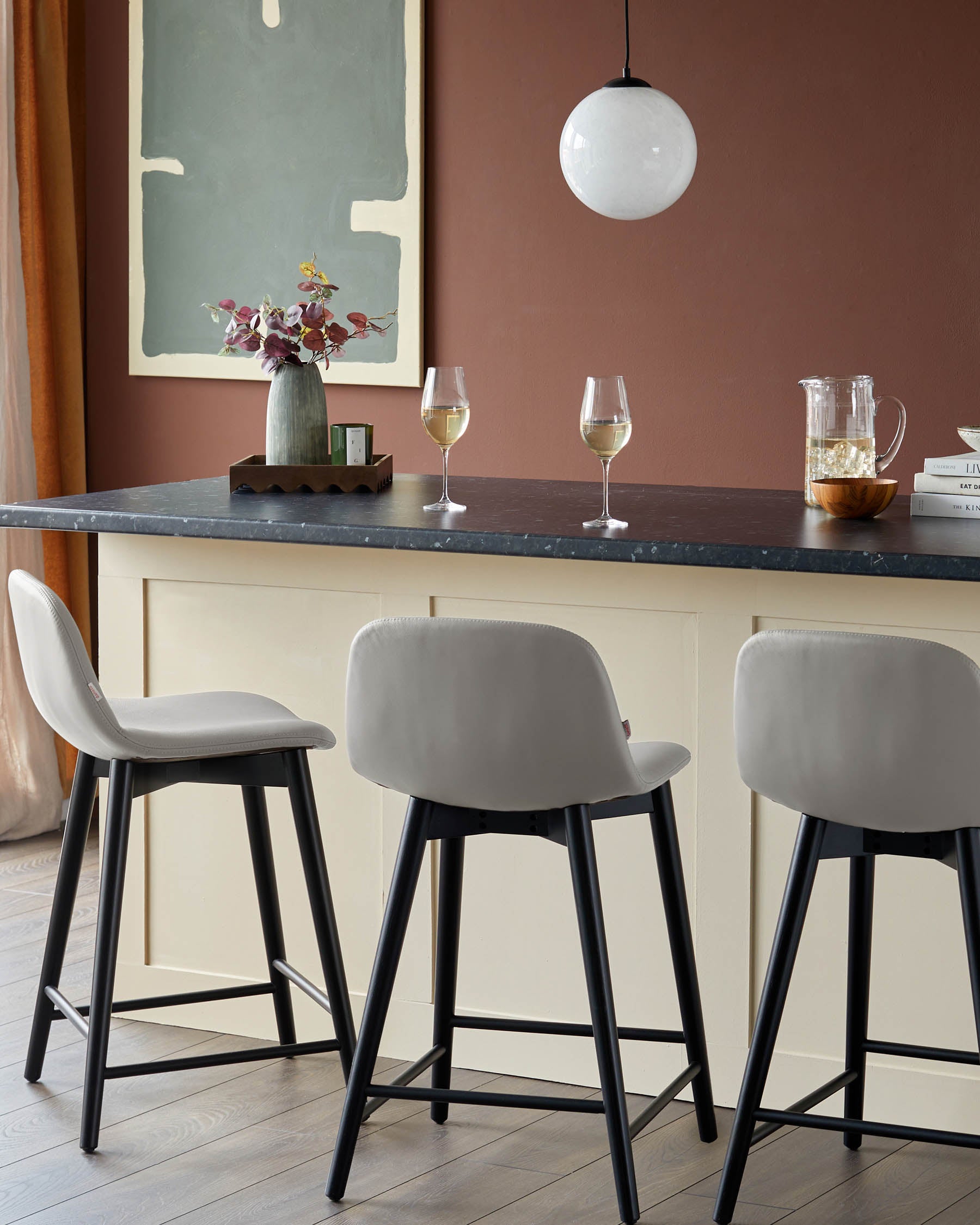 Hudson Light Grey Leather Bar Stool