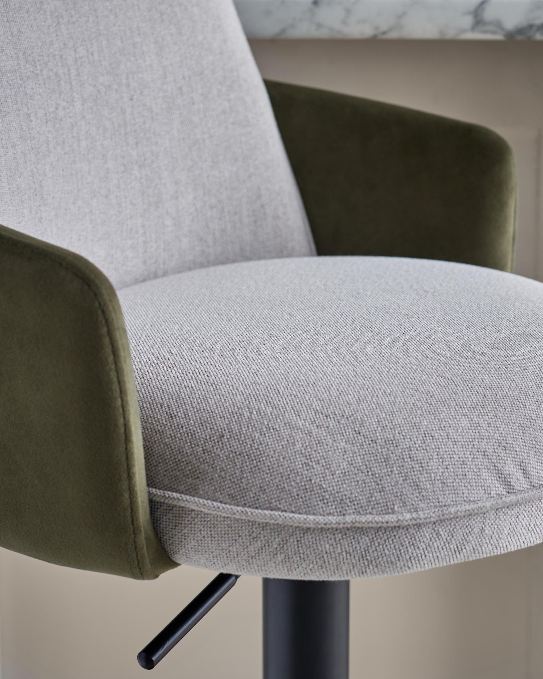 Wren natural fabric and olive green velvet gas lift bar stool