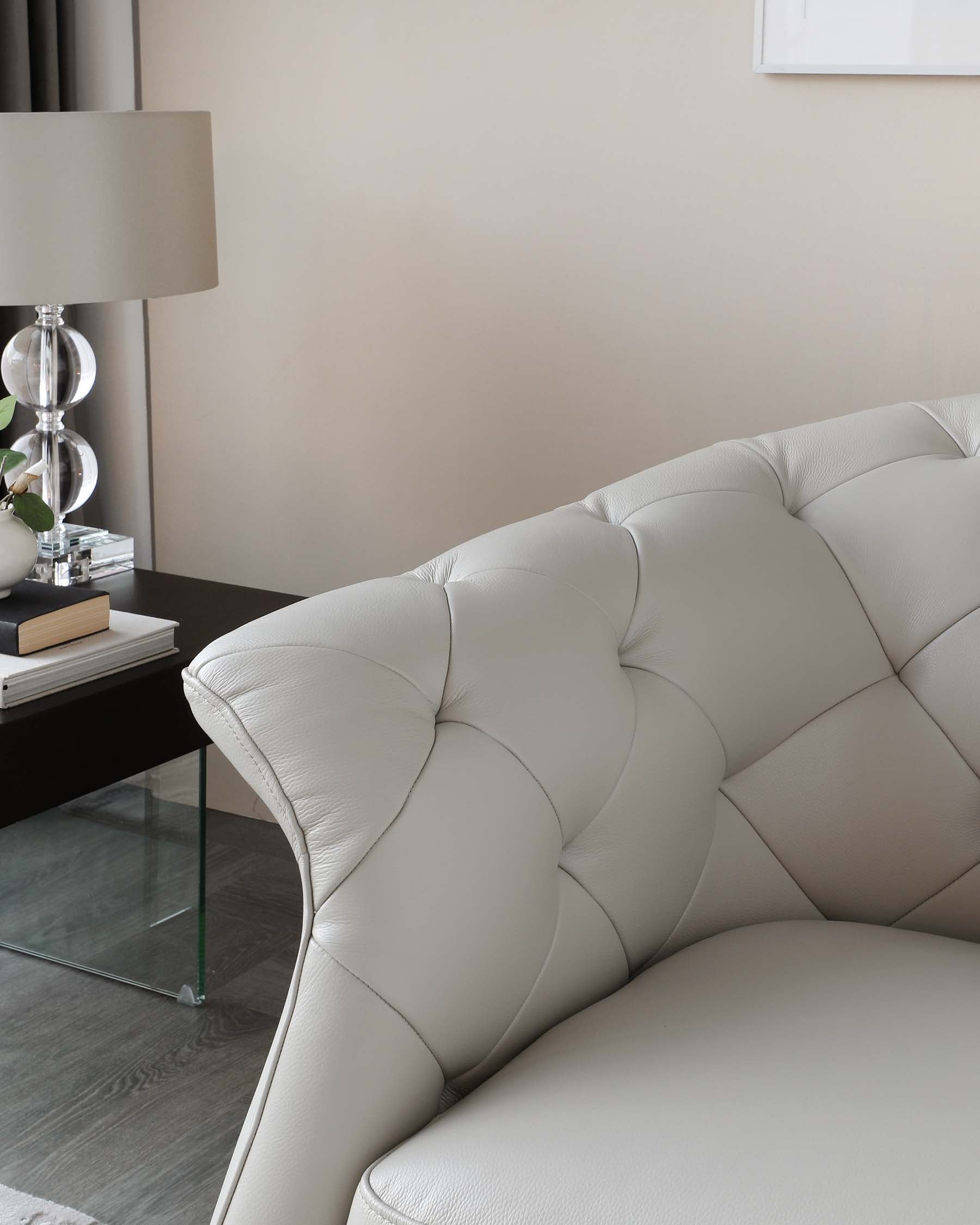 Luxe Modern Natural Grey Leather With Dark Wood Leg Large 3 Seater Sofa