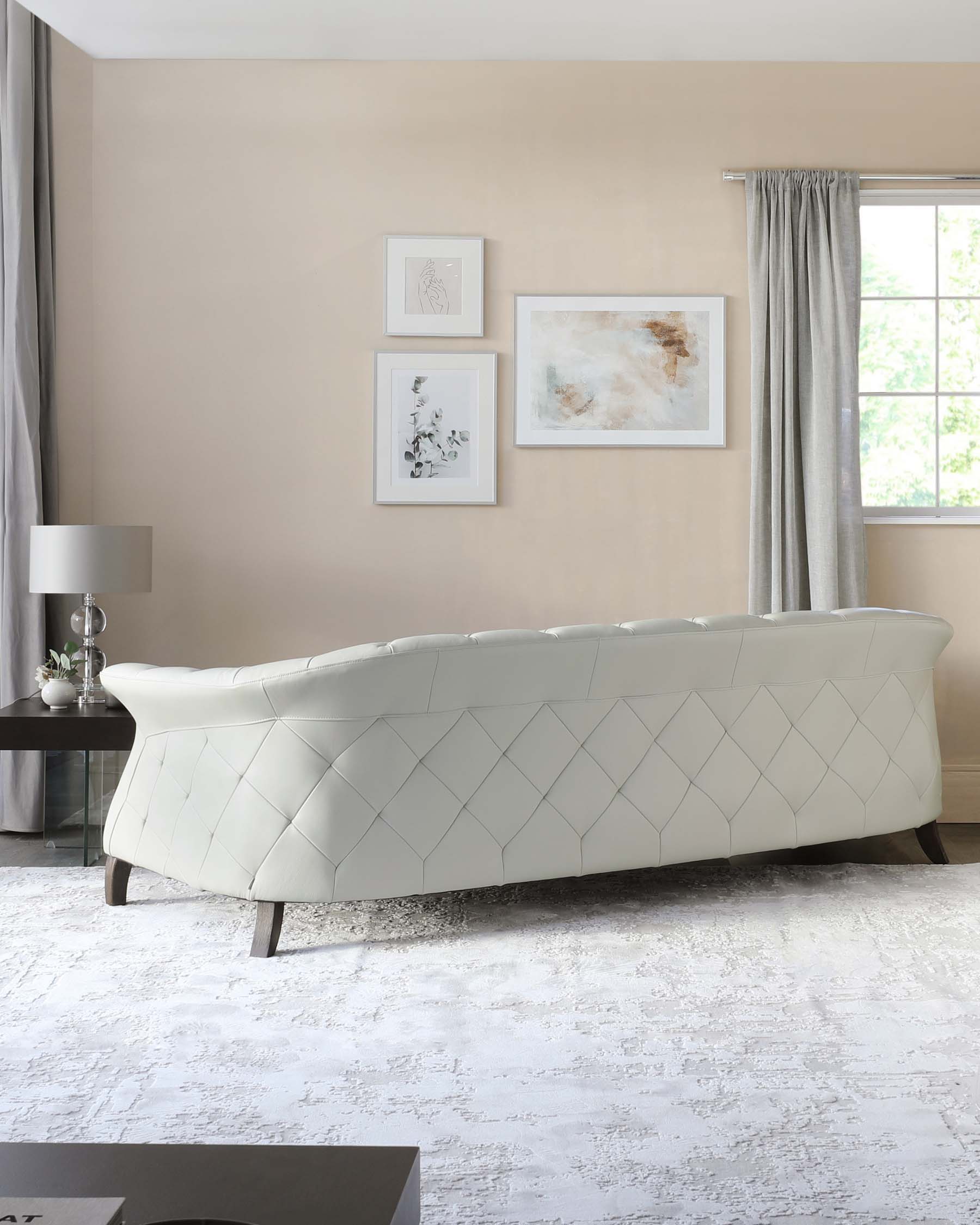 Luxe Modern Natural Grey Leather With Dark Wood Leg Large 3 Seater Sofa