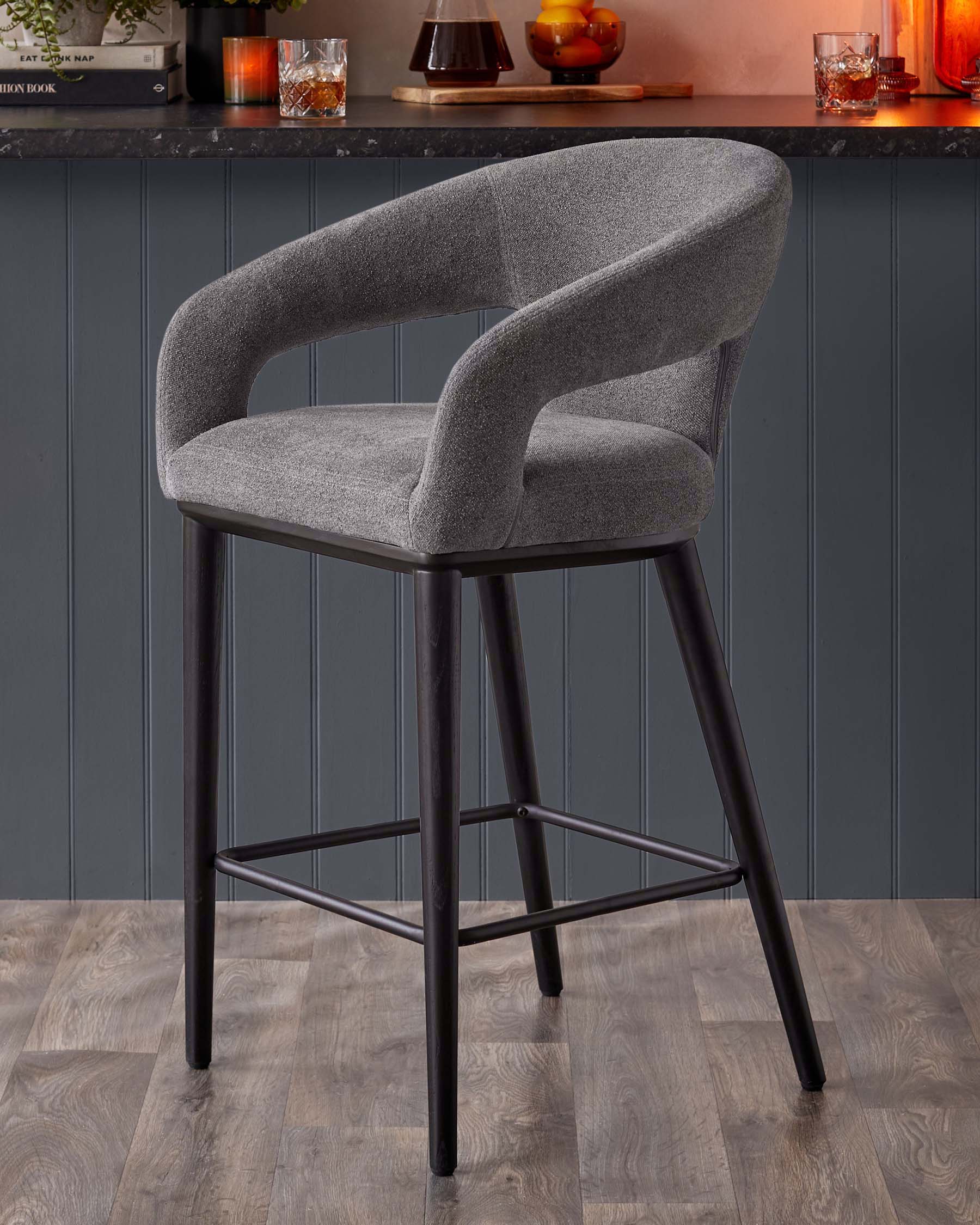 Heath dark grey boucle bar stool