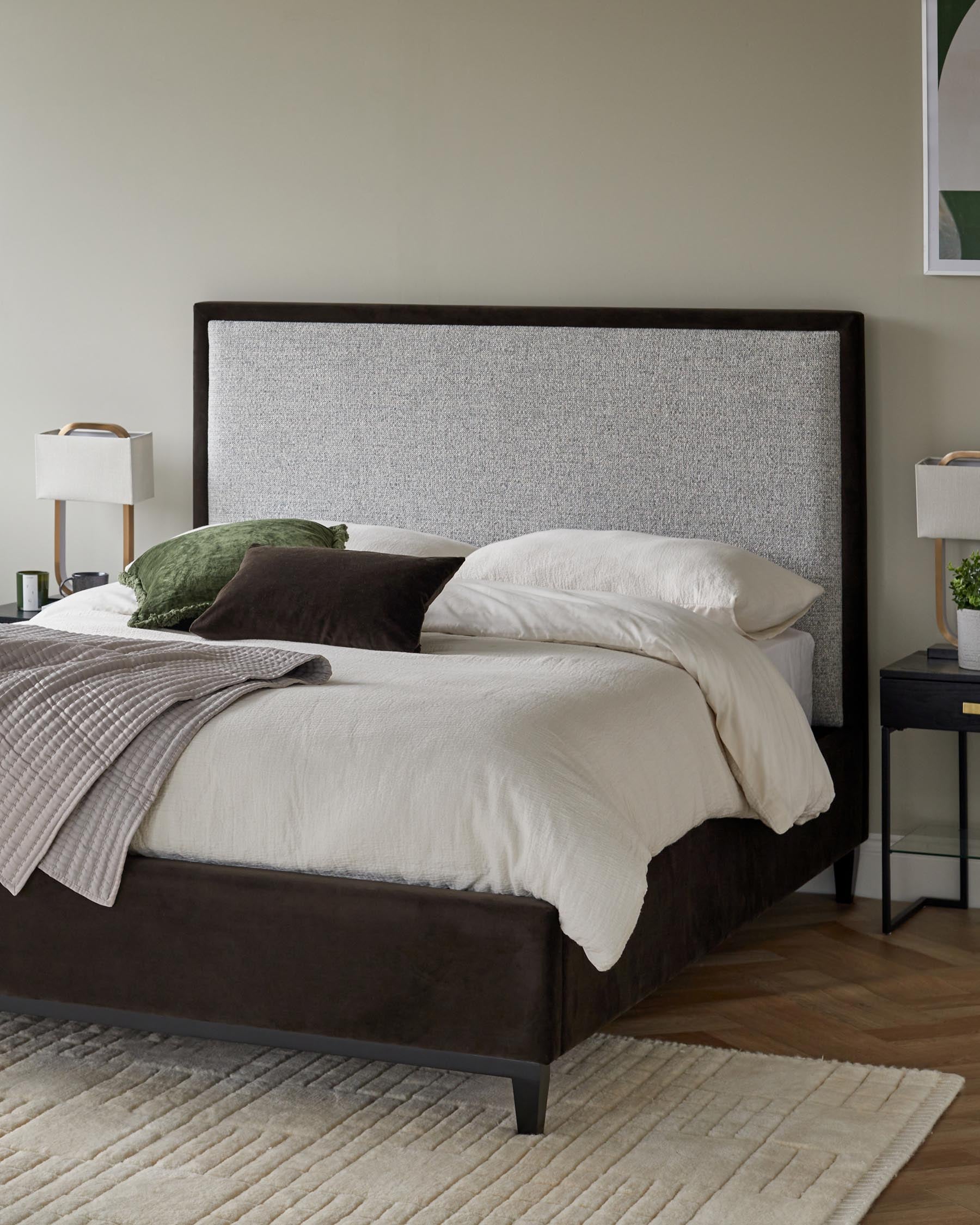 Monica grey fabric and mocha velvet king size ottoman storage bed