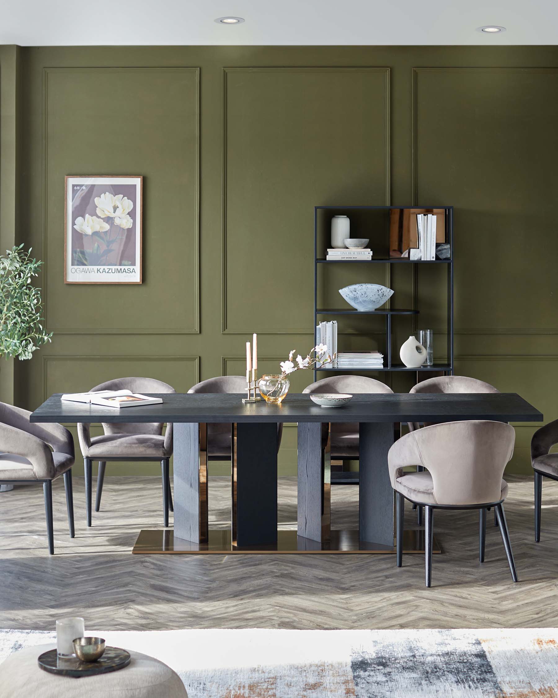 Holland 10 seater table and 10 Heath dining chairs set