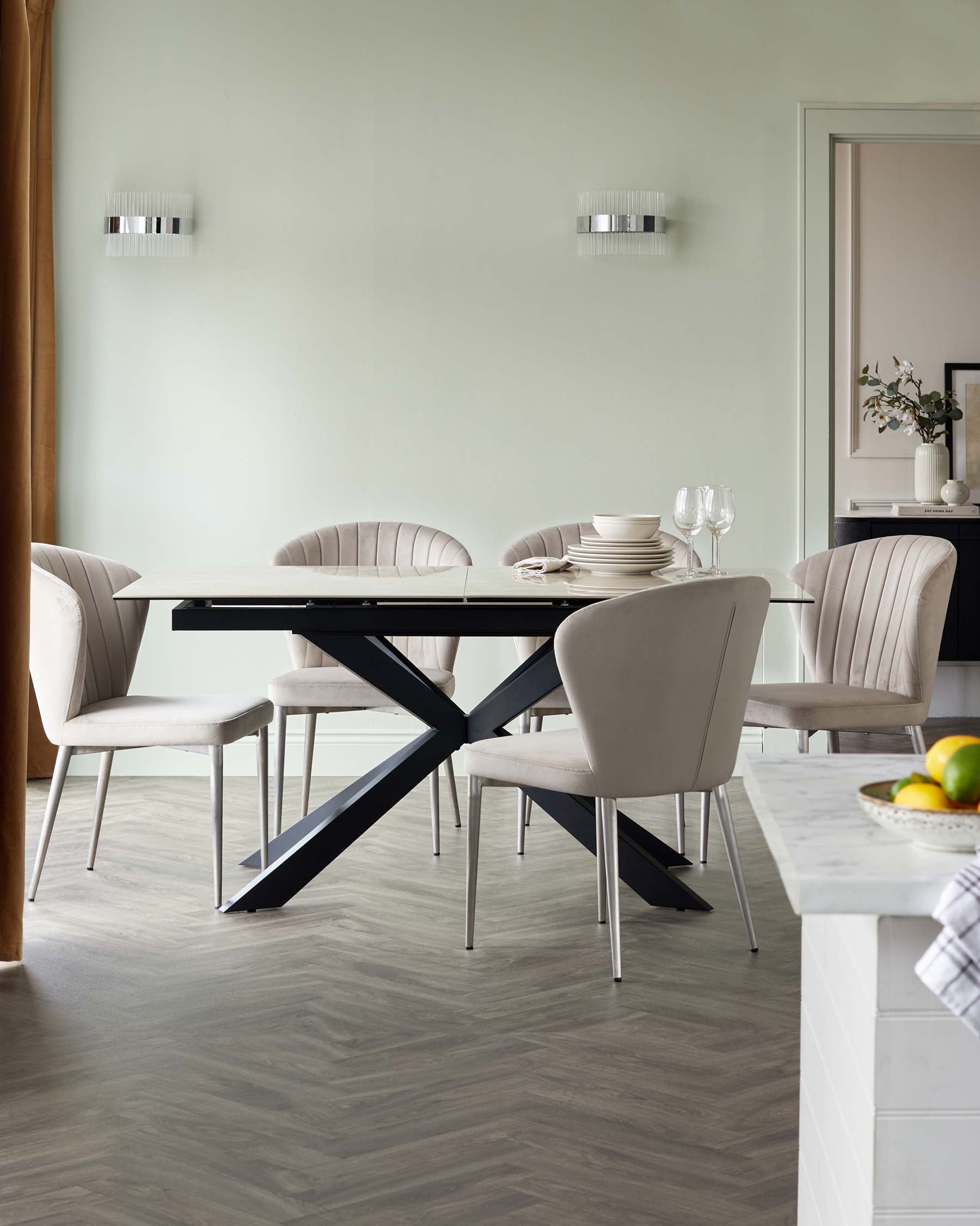 Hayden 6 to 8 seater table and 6 Harper dining chairs set