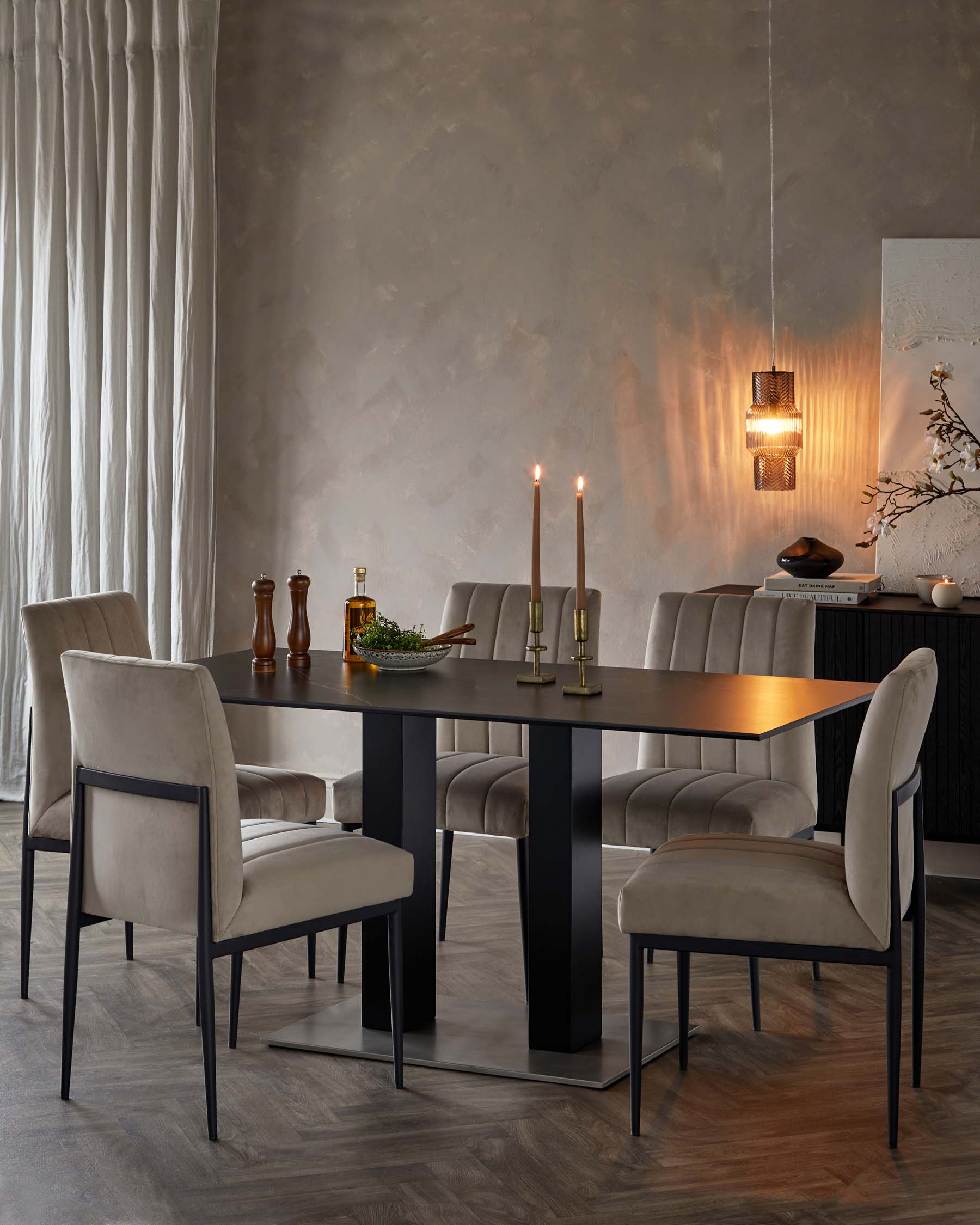 Mia 6 seater table and 6 Kendra dining chairs set