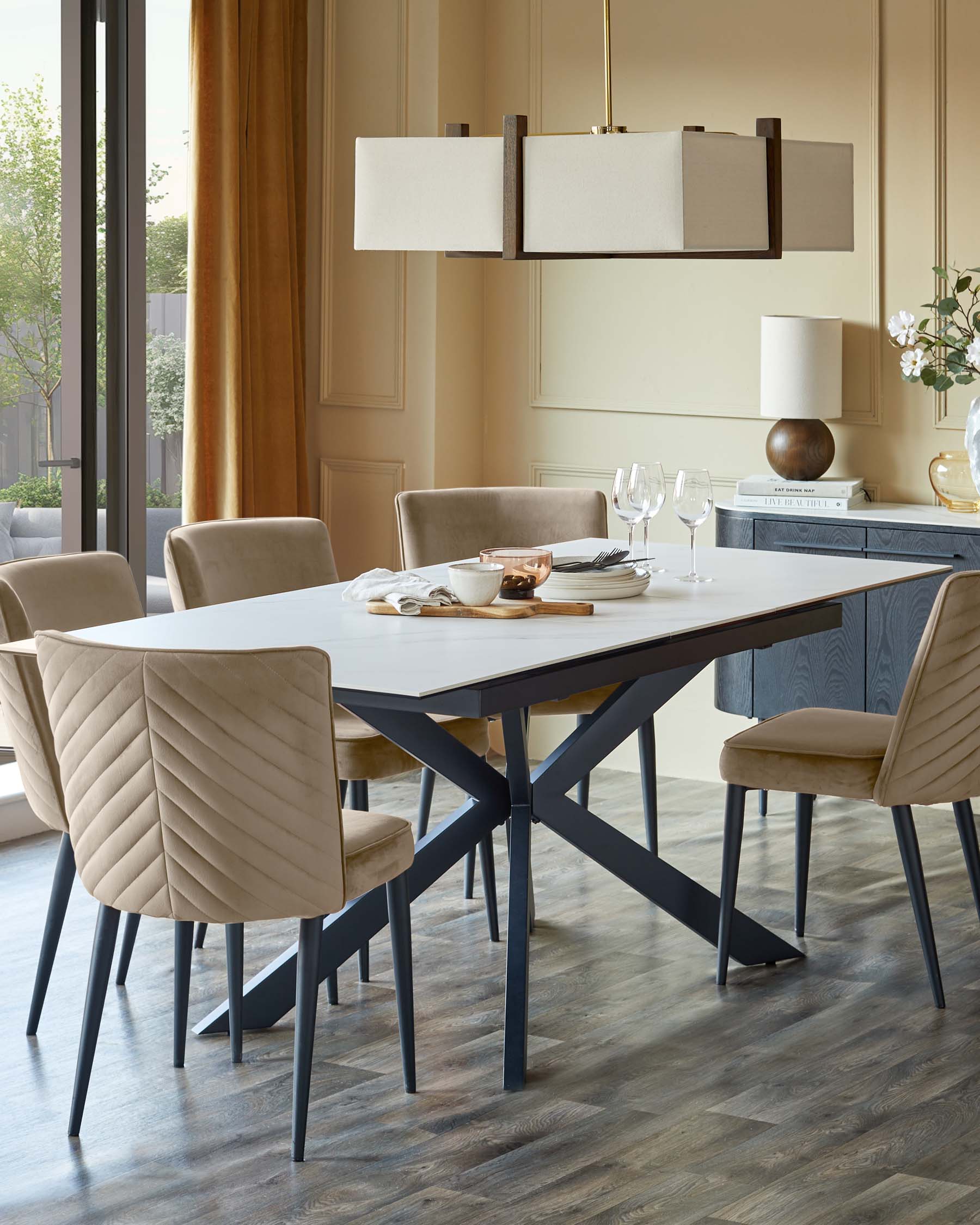 Hayden 6 to 8 seater table and 6 Serena  champagne dining chairs set