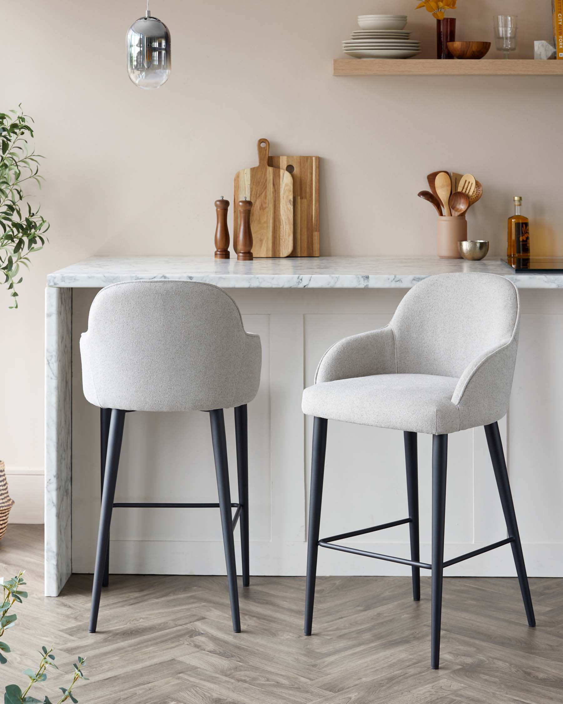 Lani Light Grey Boucle and Black Metal Bar Stool