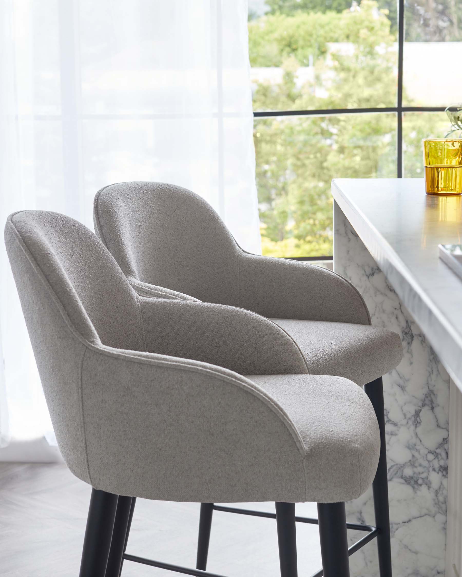 Lani Light Grey Boucle and Black Metal Bar Stool