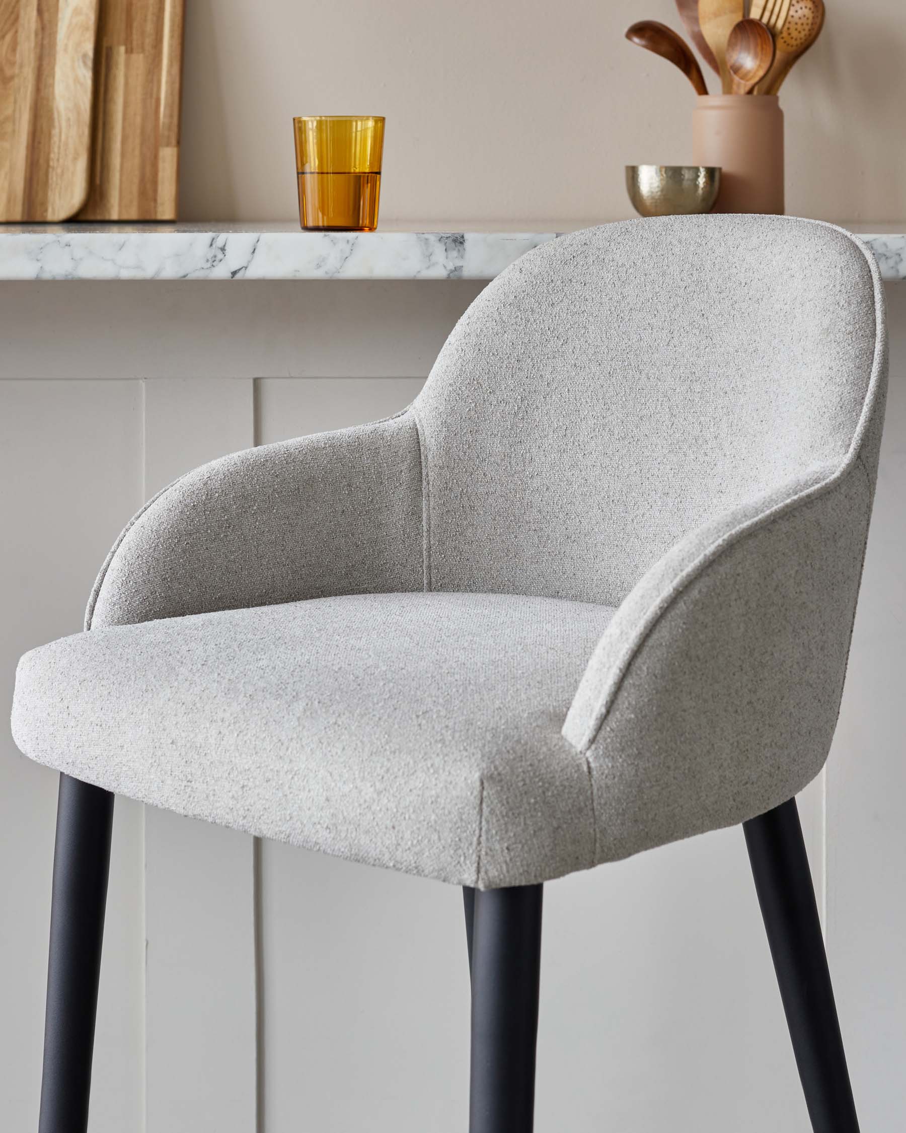 Lani Light Grey Boucle and Black Metal Bar Stool