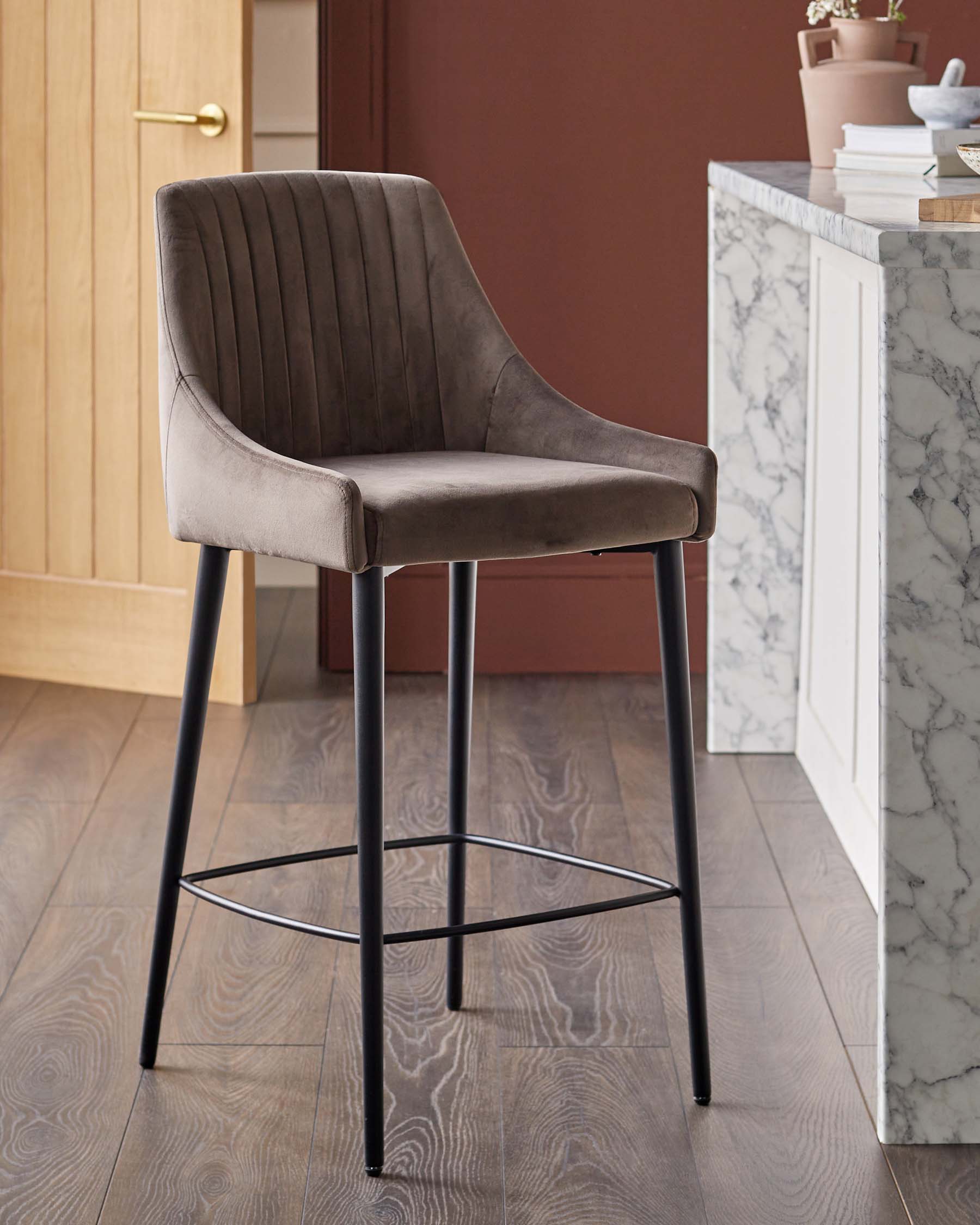 Blakely mocha velvet bar stool