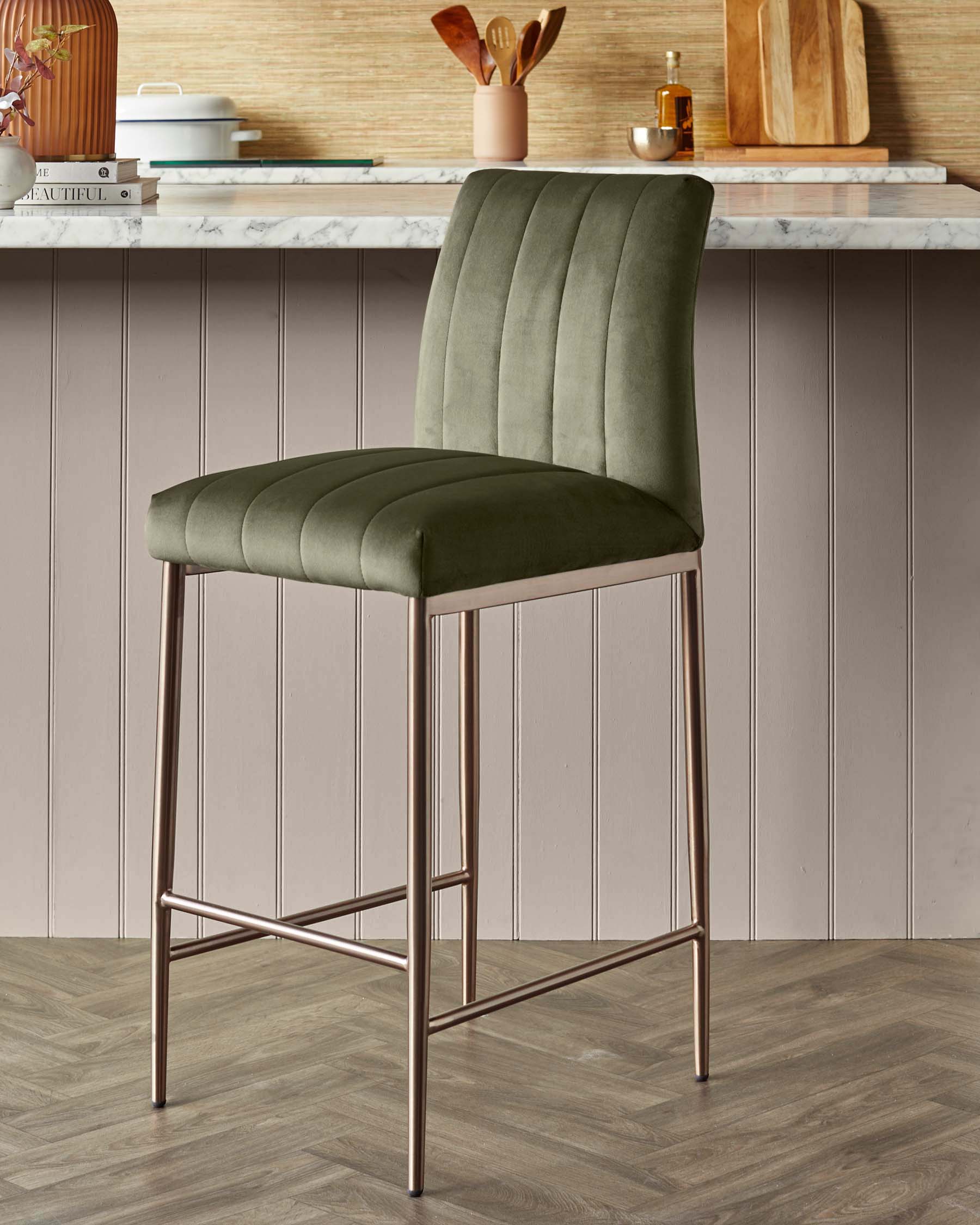 Kendra olive green velvet bar stool