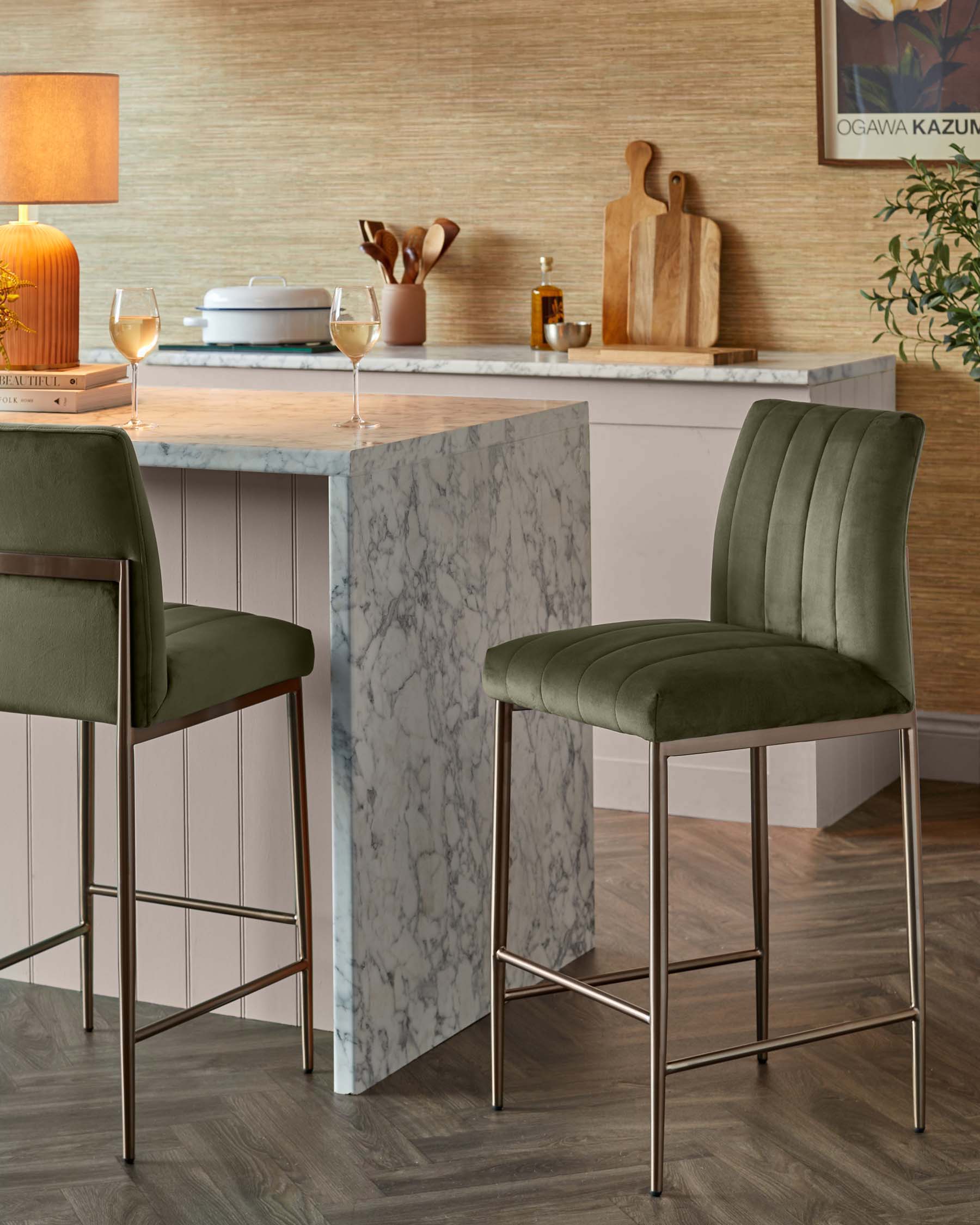 Kendra olive green velvet bar stool