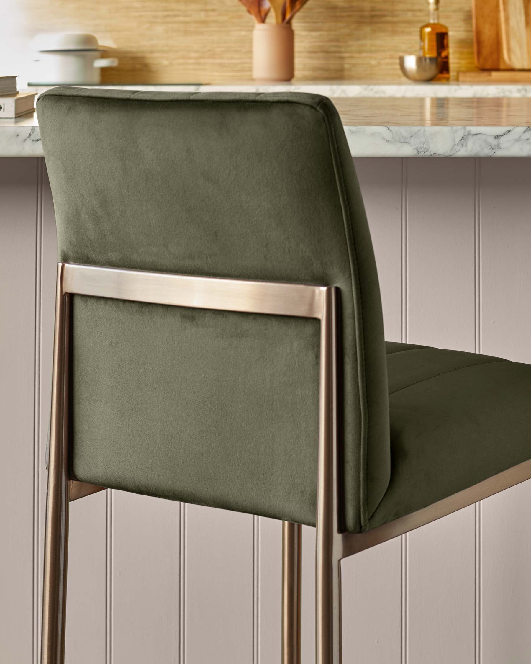Kendra olive green velvet bar stool