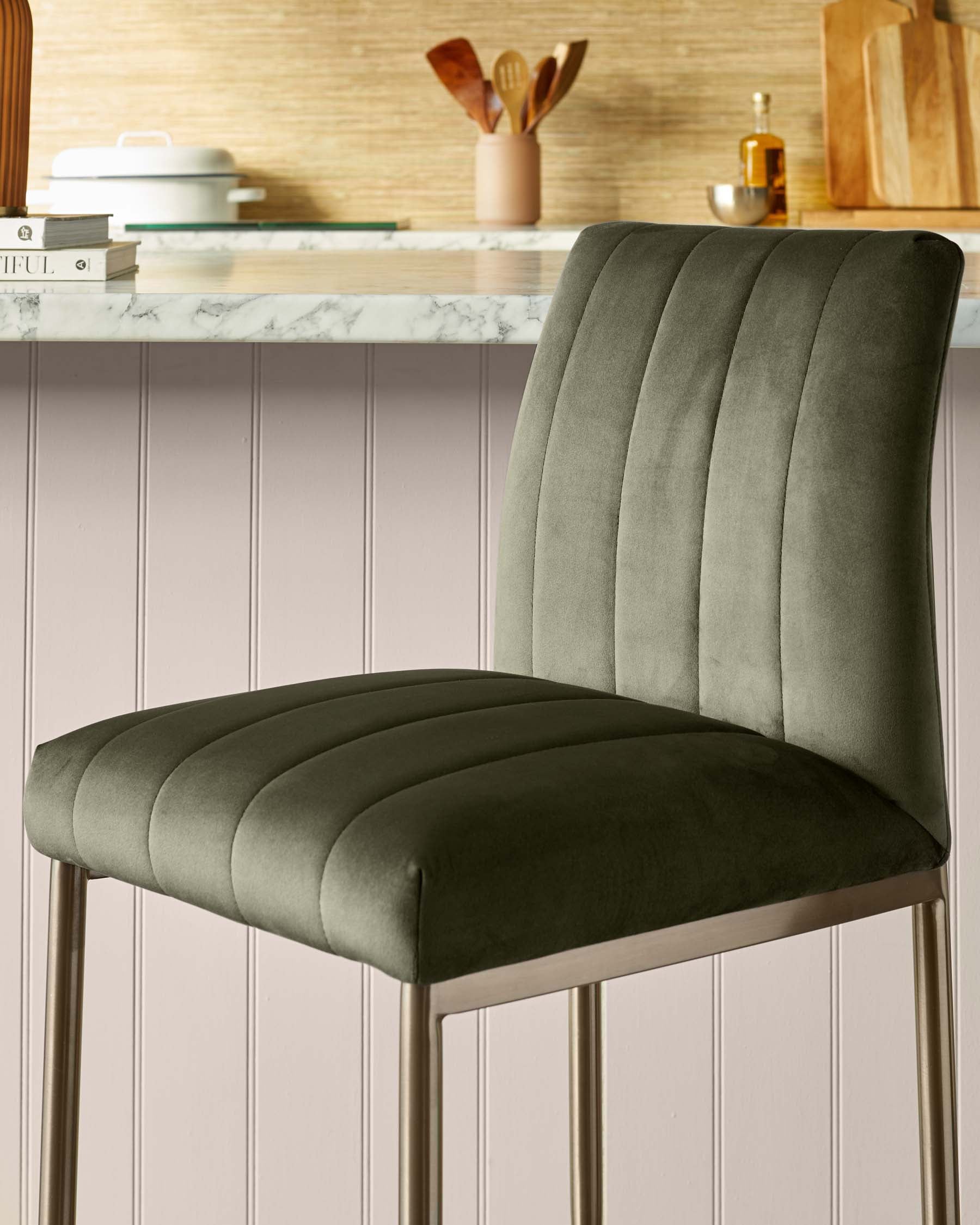 Kendra olive green velvet bar stool