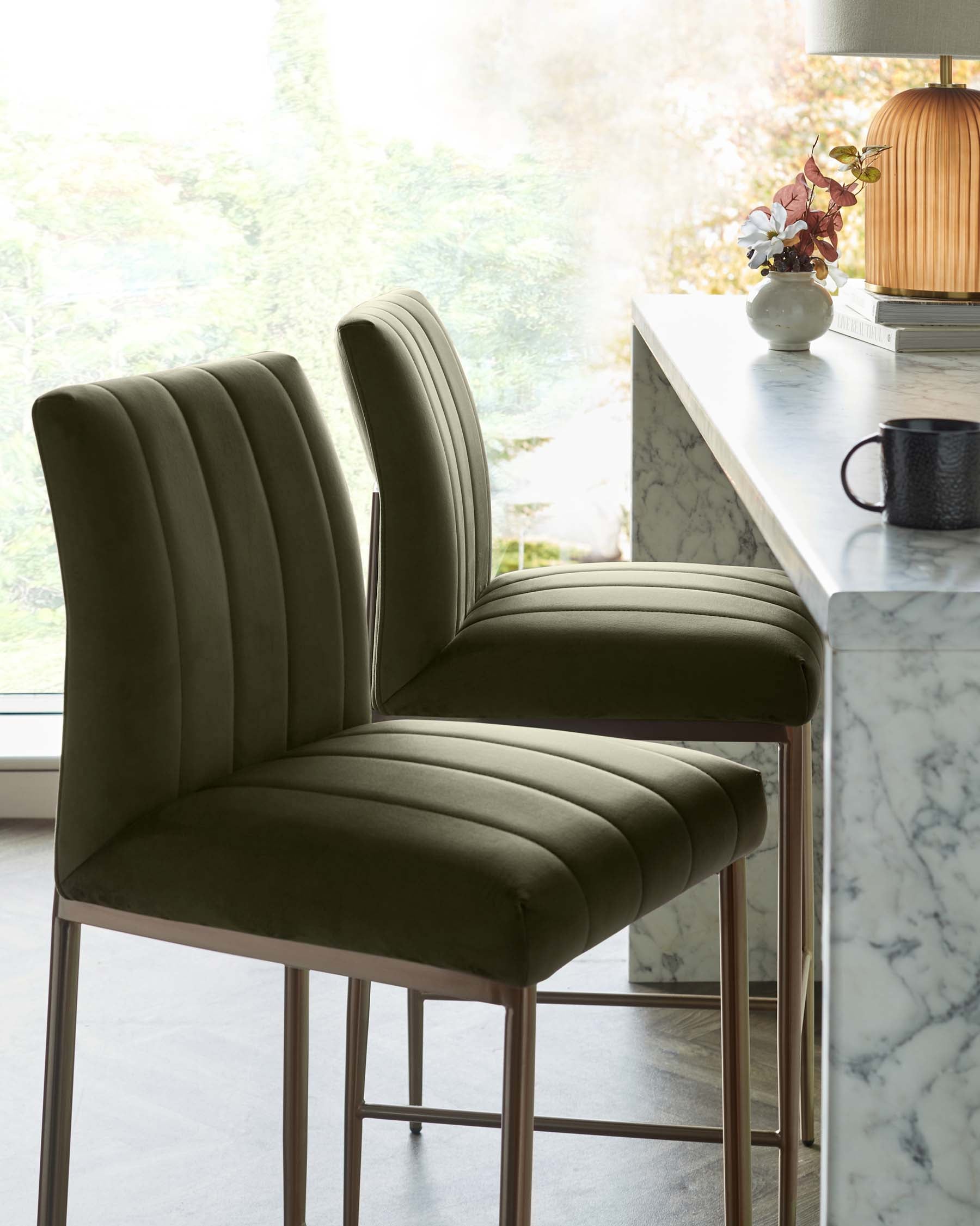 Kendra olive green velvet bar stool