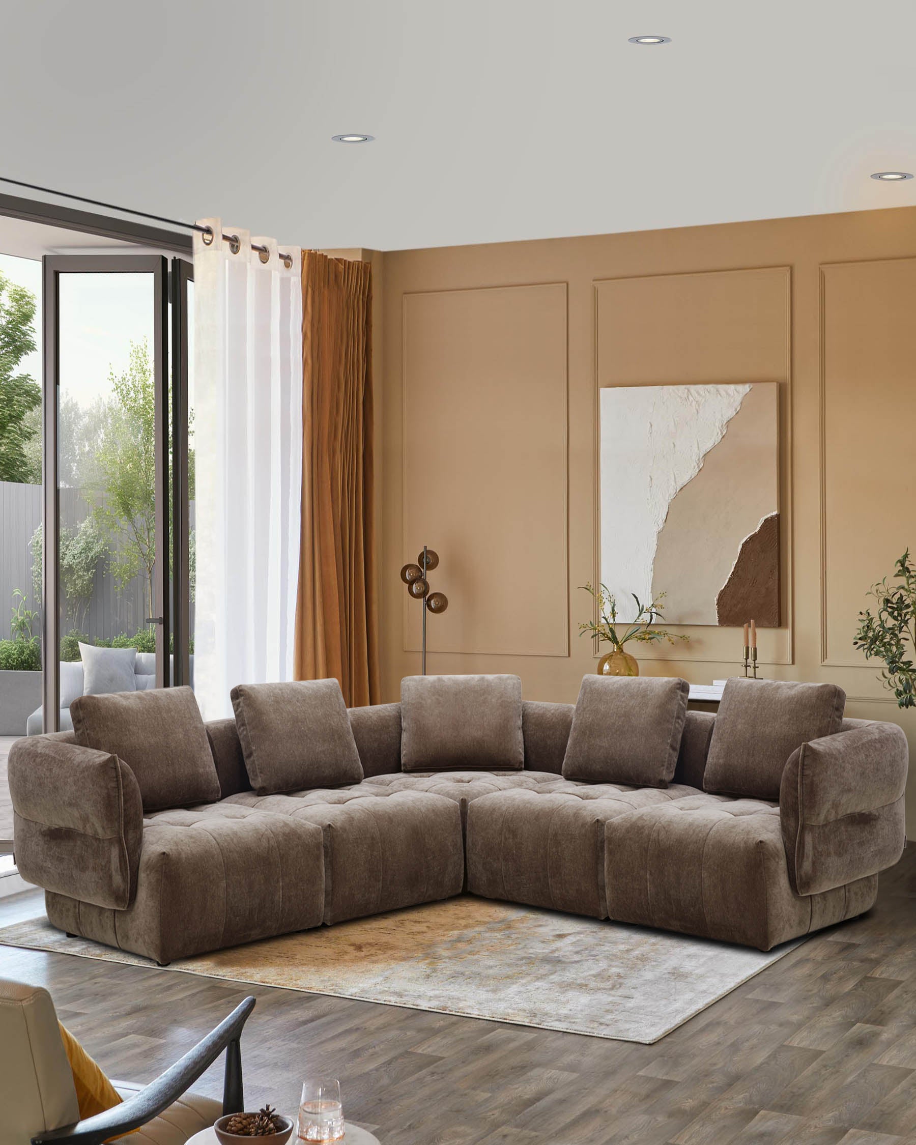 Lillian mocha fabric large corner sofa