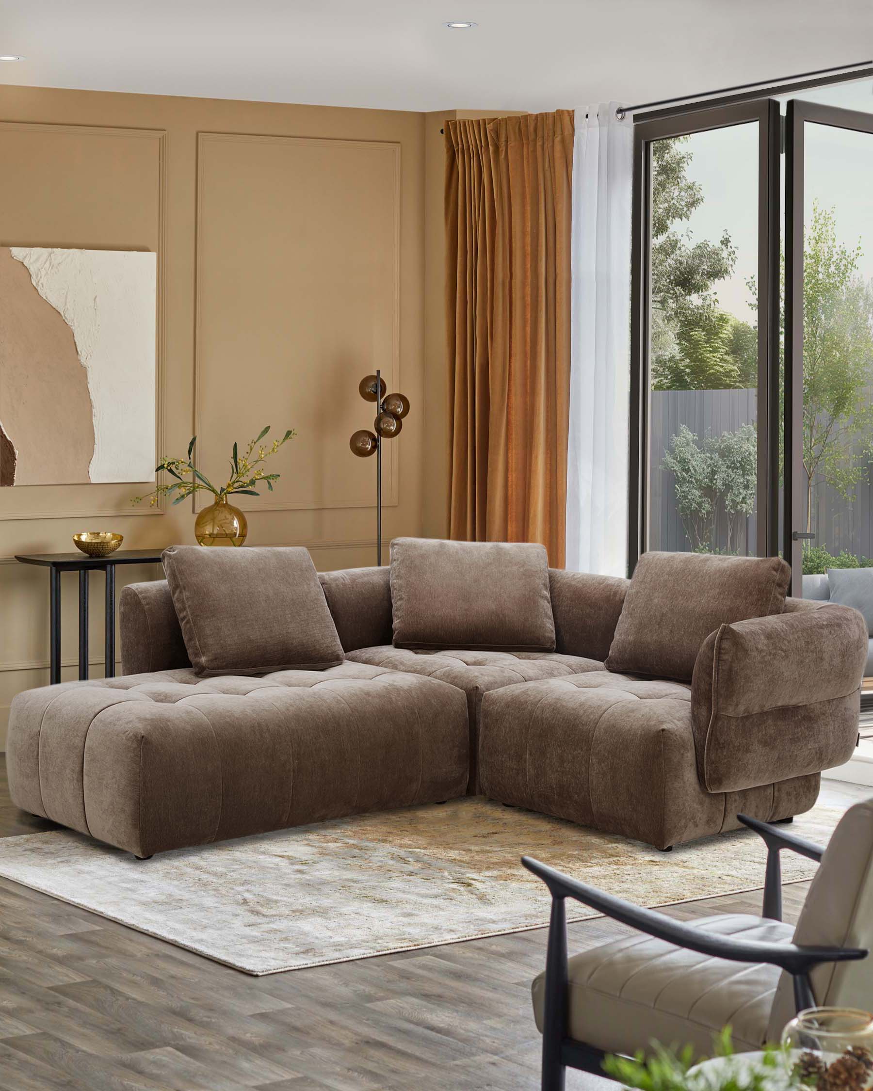 Lillian mocha fabric left hand small corner chaise sofa