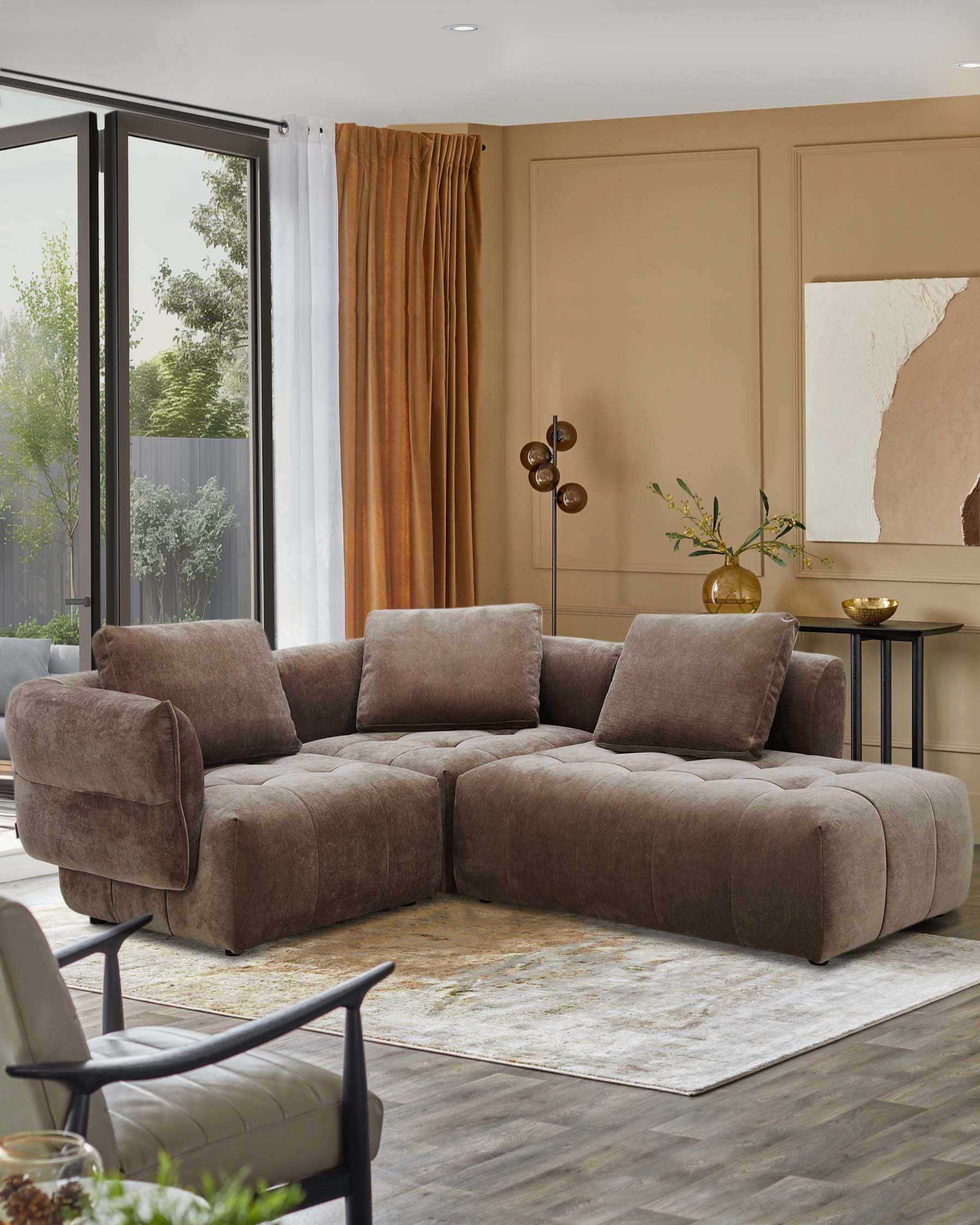 Lillian mocha fabric right hand small corner chaise sofa