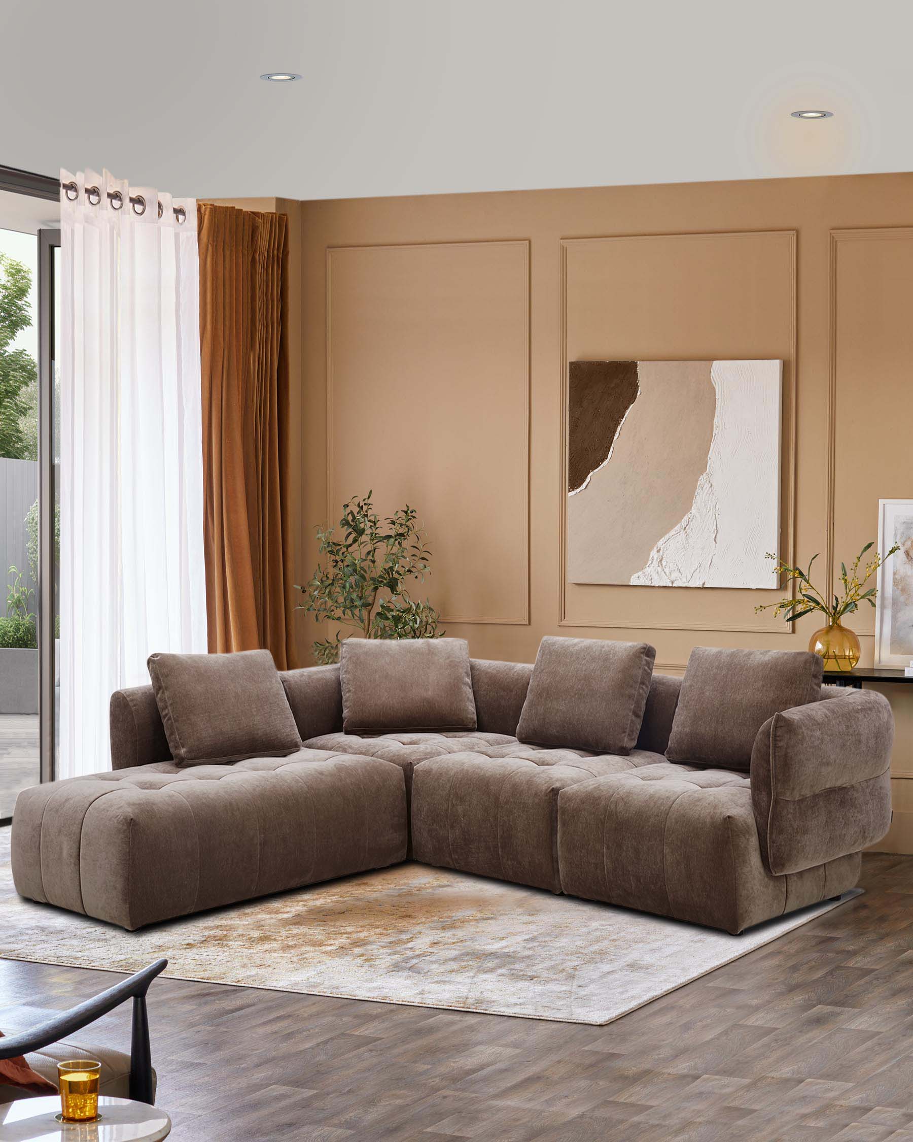 Lillian mocha fabric left hand corner chaise sofa